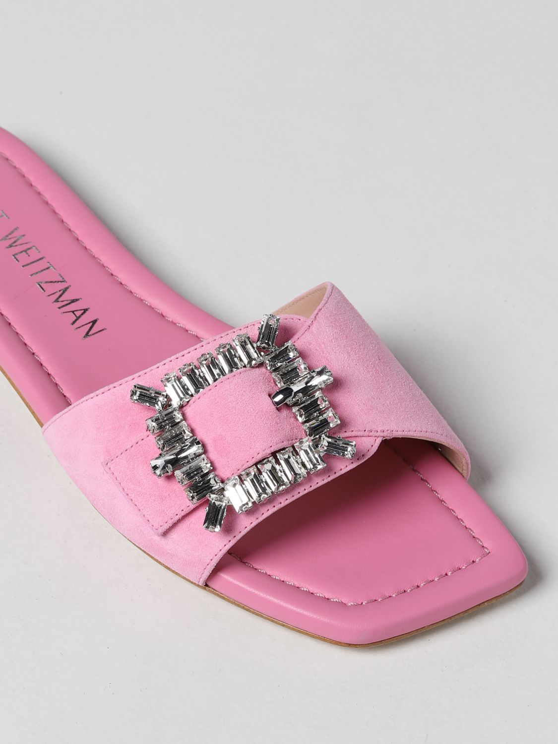 STUART WEITZMAN: sandals with crystal buckle - Pink | Flat Sandals ...