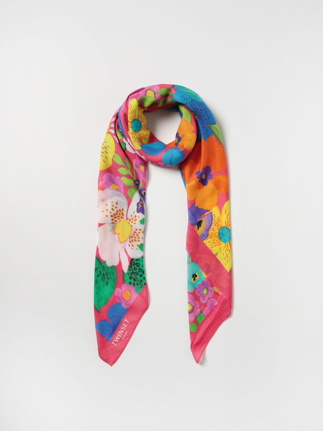 Neckerchief Twinset: Twinset foulard in viscose with floral pattern fuchsia 2