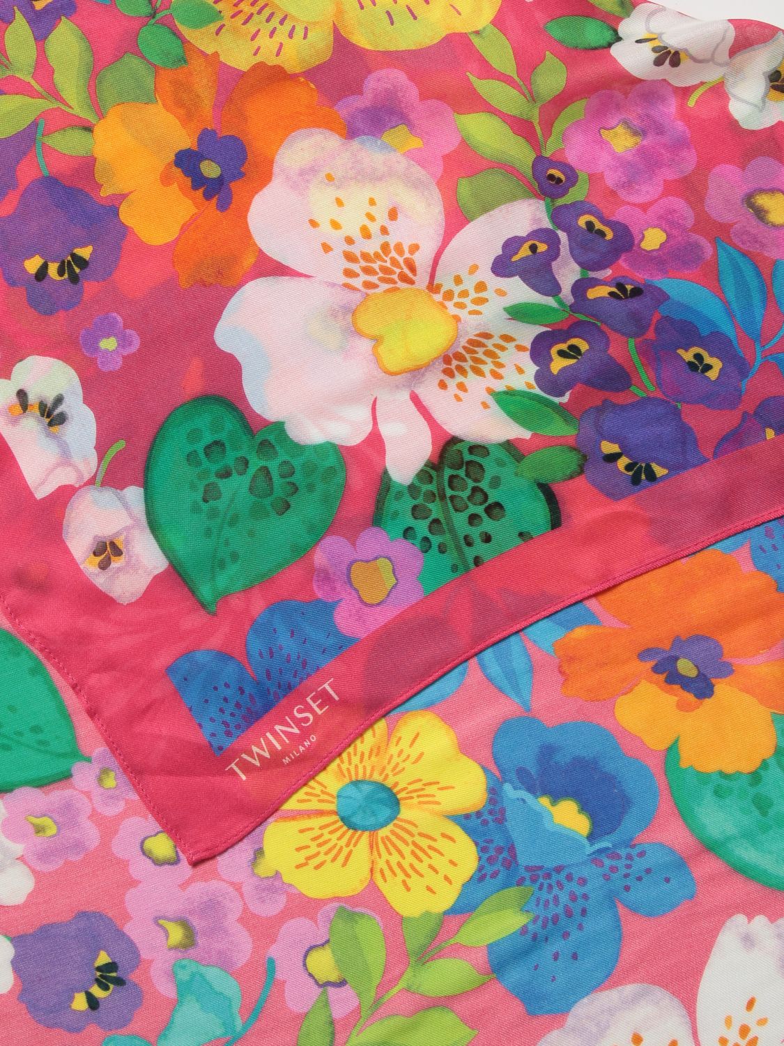 Neckerchief Twinset: Twinset foulard in viscose with floral pattern fuchsia 3