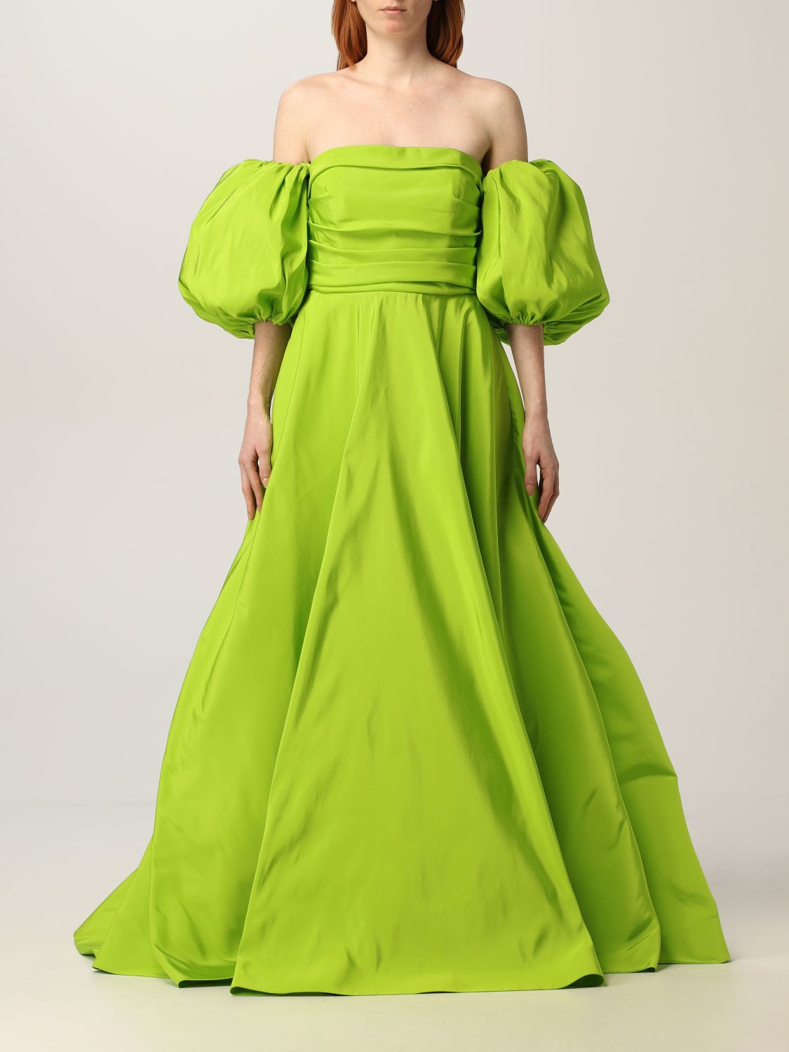VALENTINO: silk long dress - Lime | Valentino dress online on GIGLIO.COM