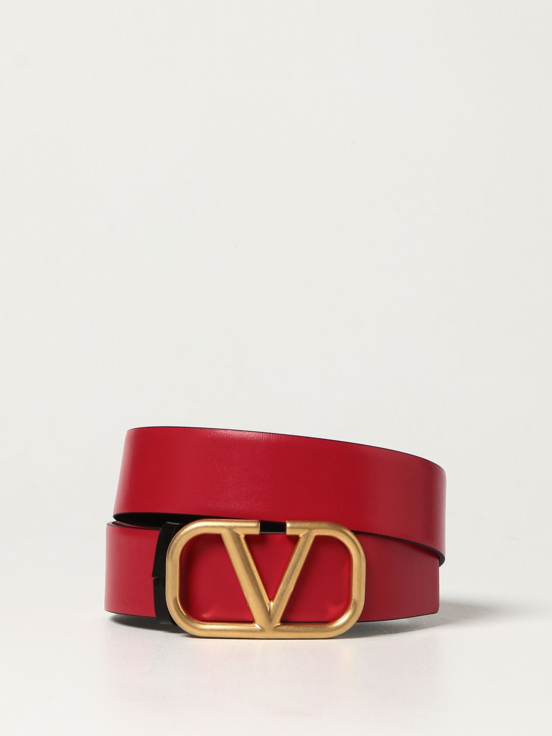 VALENTINO GARAVANI: reversible leather belt with VLogo buckle - Black ...