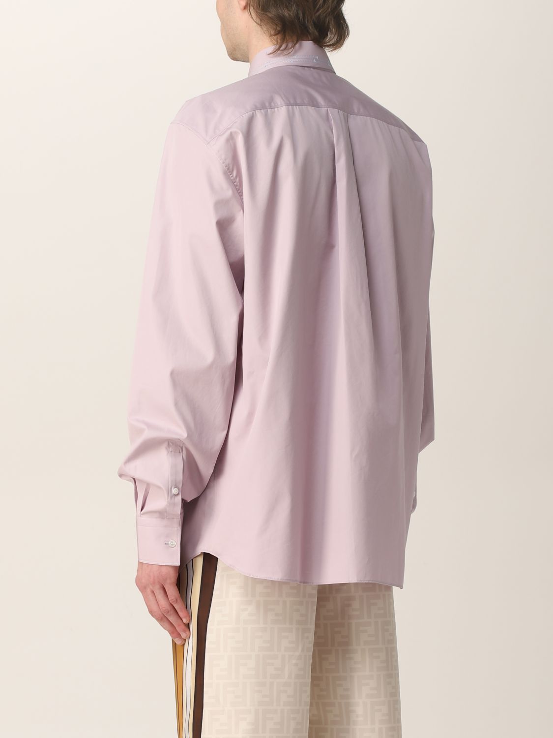Mens Shirts Fendi Shirts Pink for Men Fendi Cotton Shirt With Embroidered Logo in Lilac 