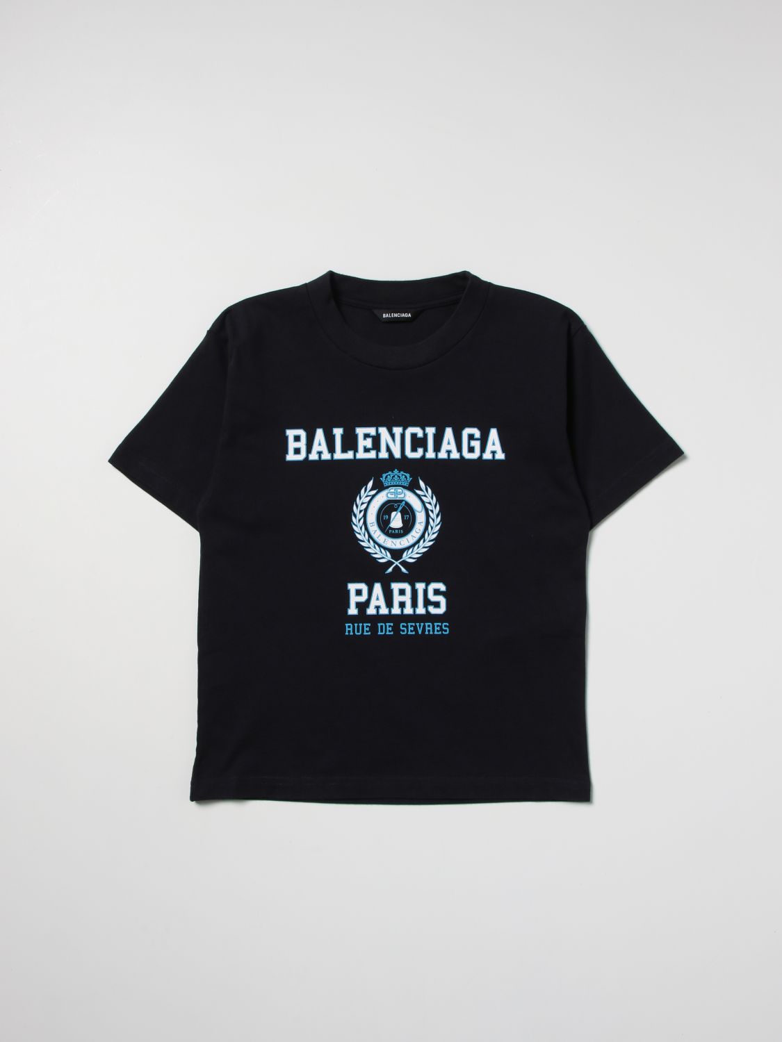 BALENCIAGA: cotton t-shirt with college logo - Blue | Balenciaga t ...
