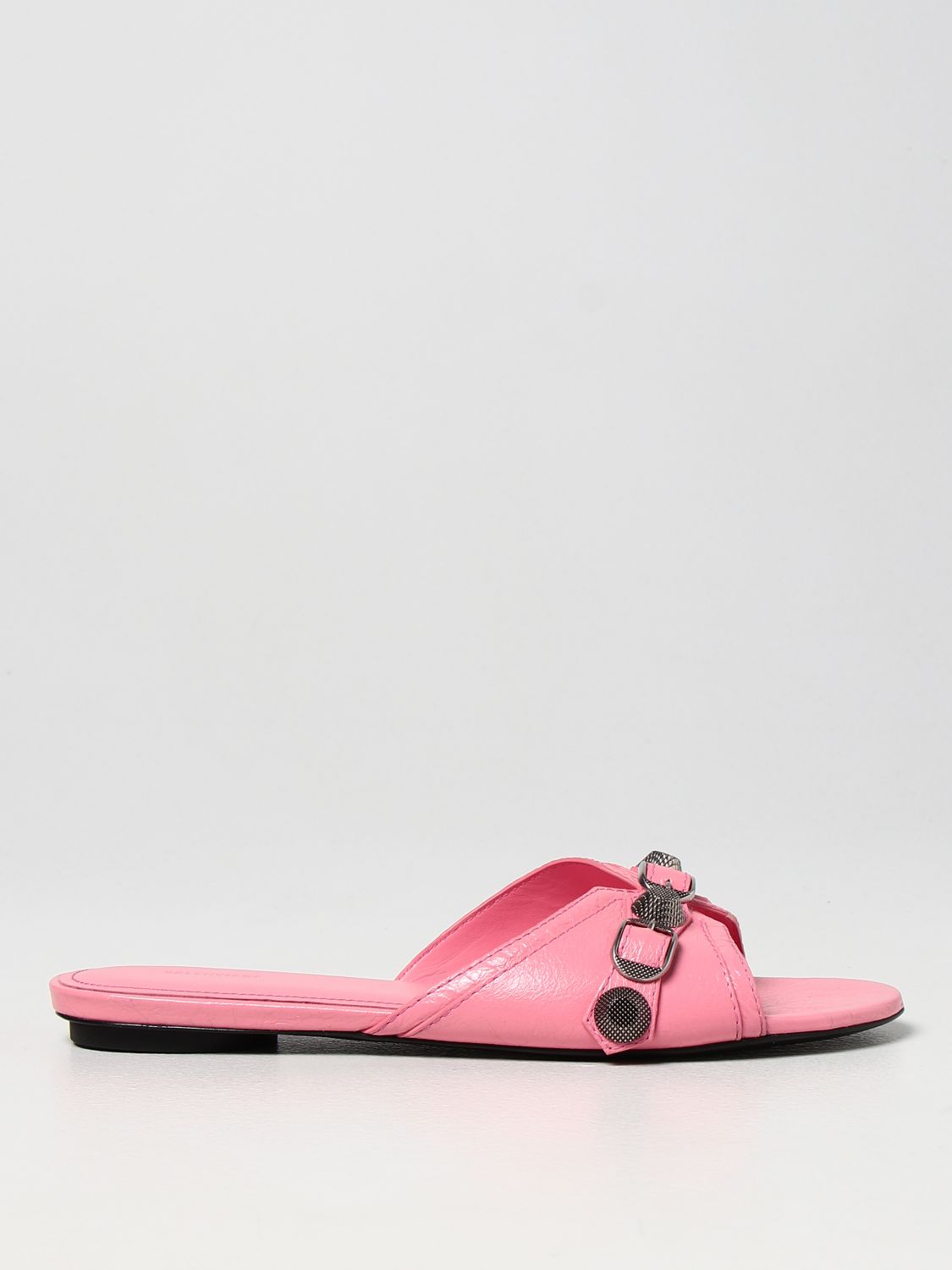 BALENCIAGA: Cagole leather sandals - Pink | Balenciaga flat sandals 694342 online on GIGLIO.COM