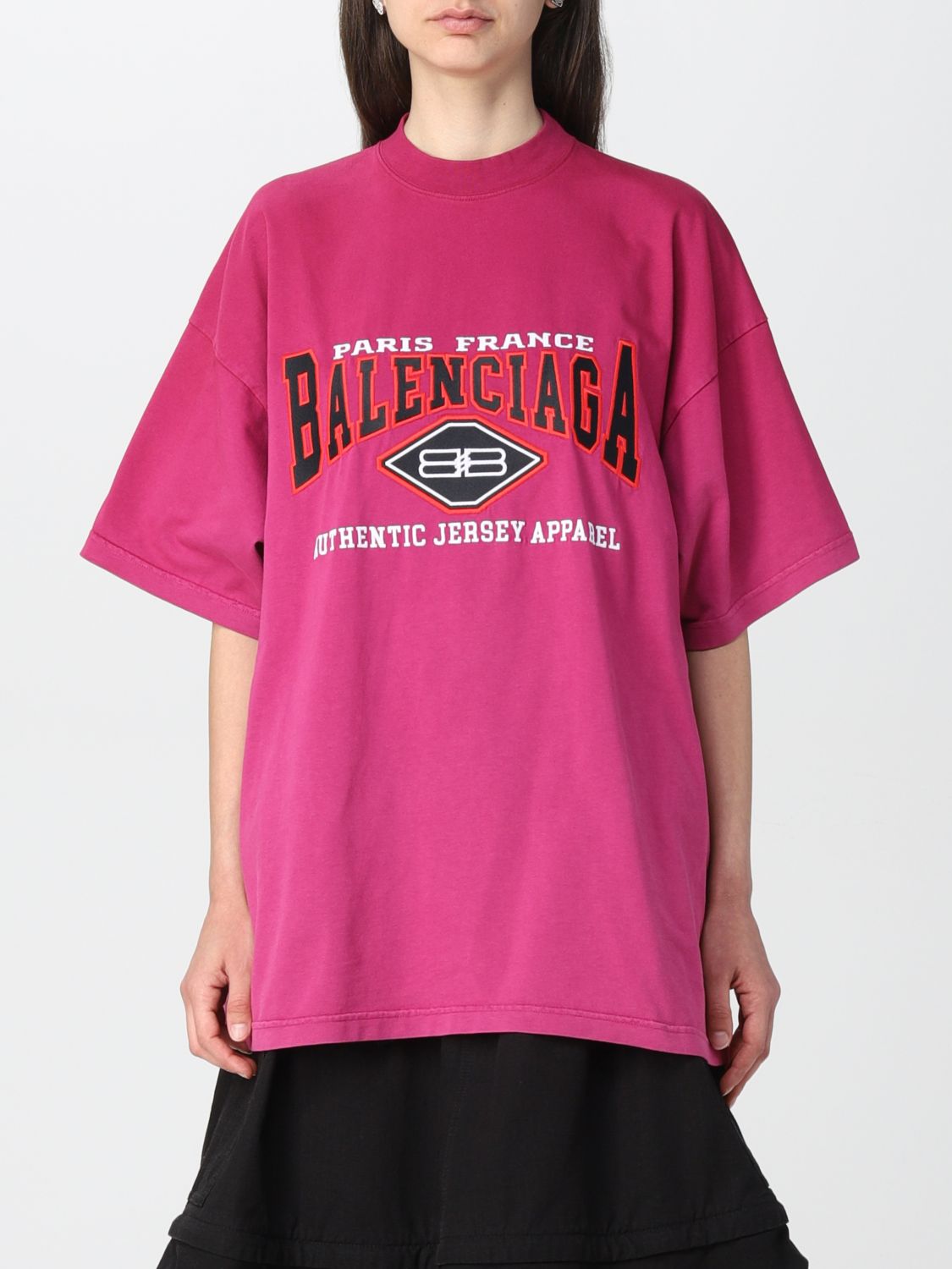 BALENCIAGA: cotton t-shirt with logo - Pink | Balenciaga t-shirt
