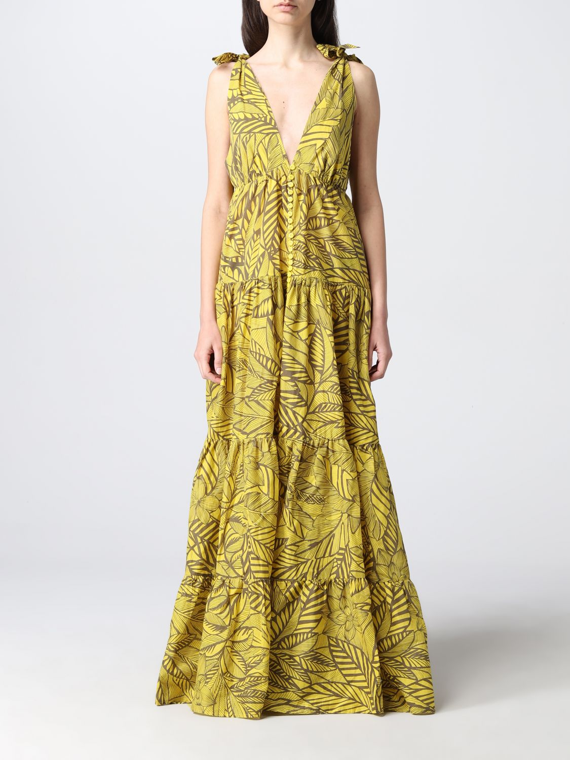 Actitude Twinset Twinset-actitude Printed Long Dress In Yellow