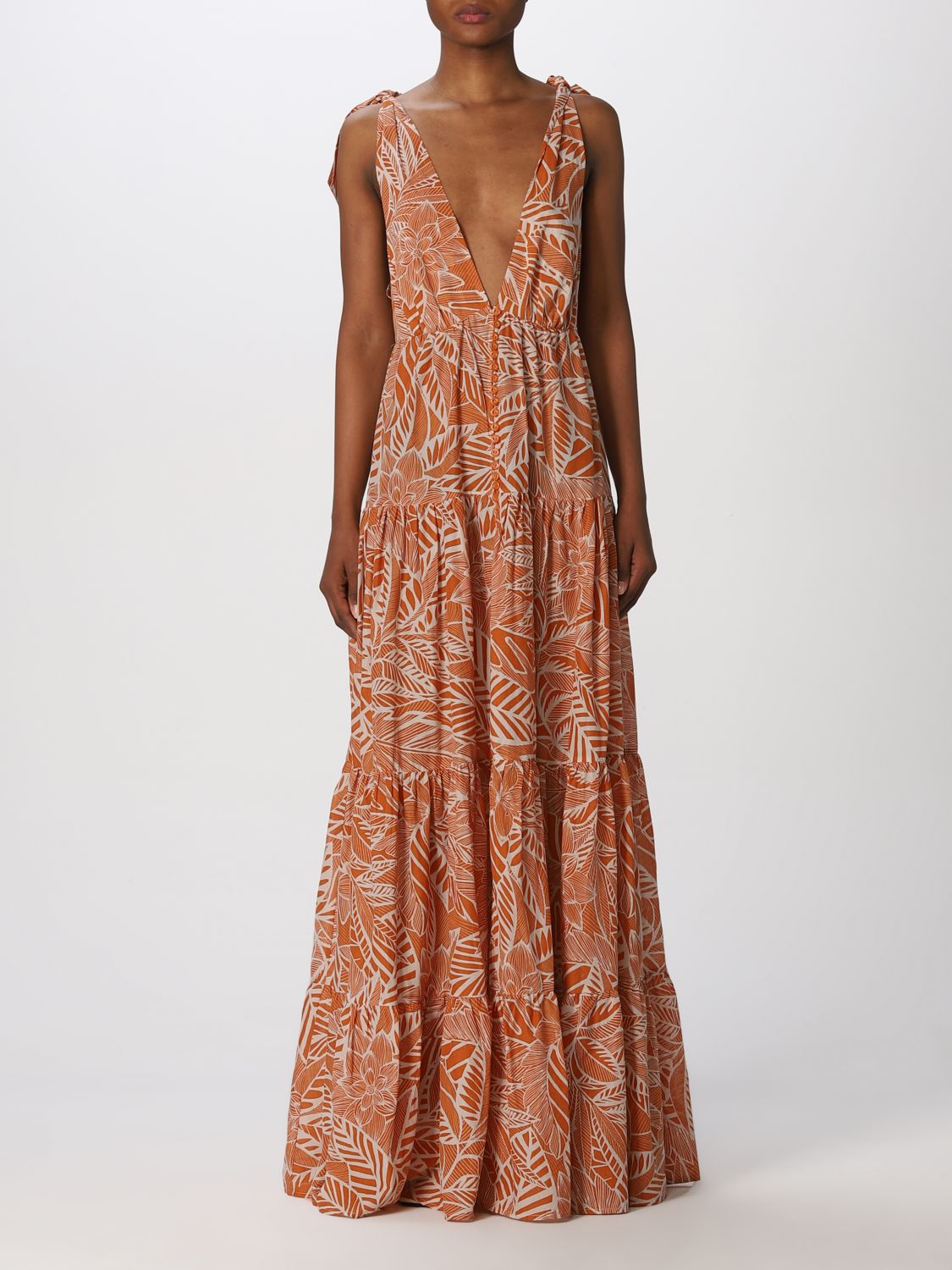 Actitude Twinset Twinset-actitude Printed Long Dress In Orange