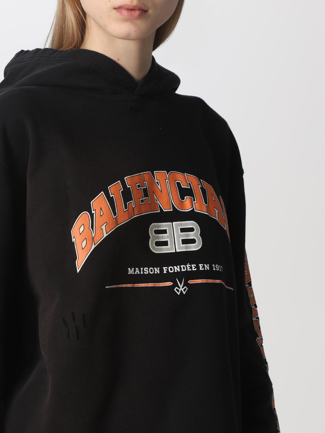 BALENCIAGA: cotton hoodie with print - Black | Balenciaga