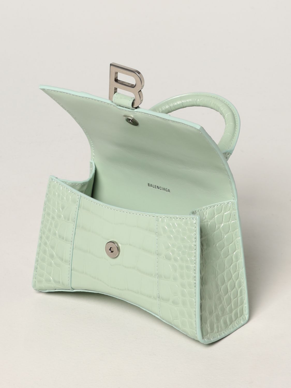 Hourglass top handle XS Balenciaga bag crocodile-embossed