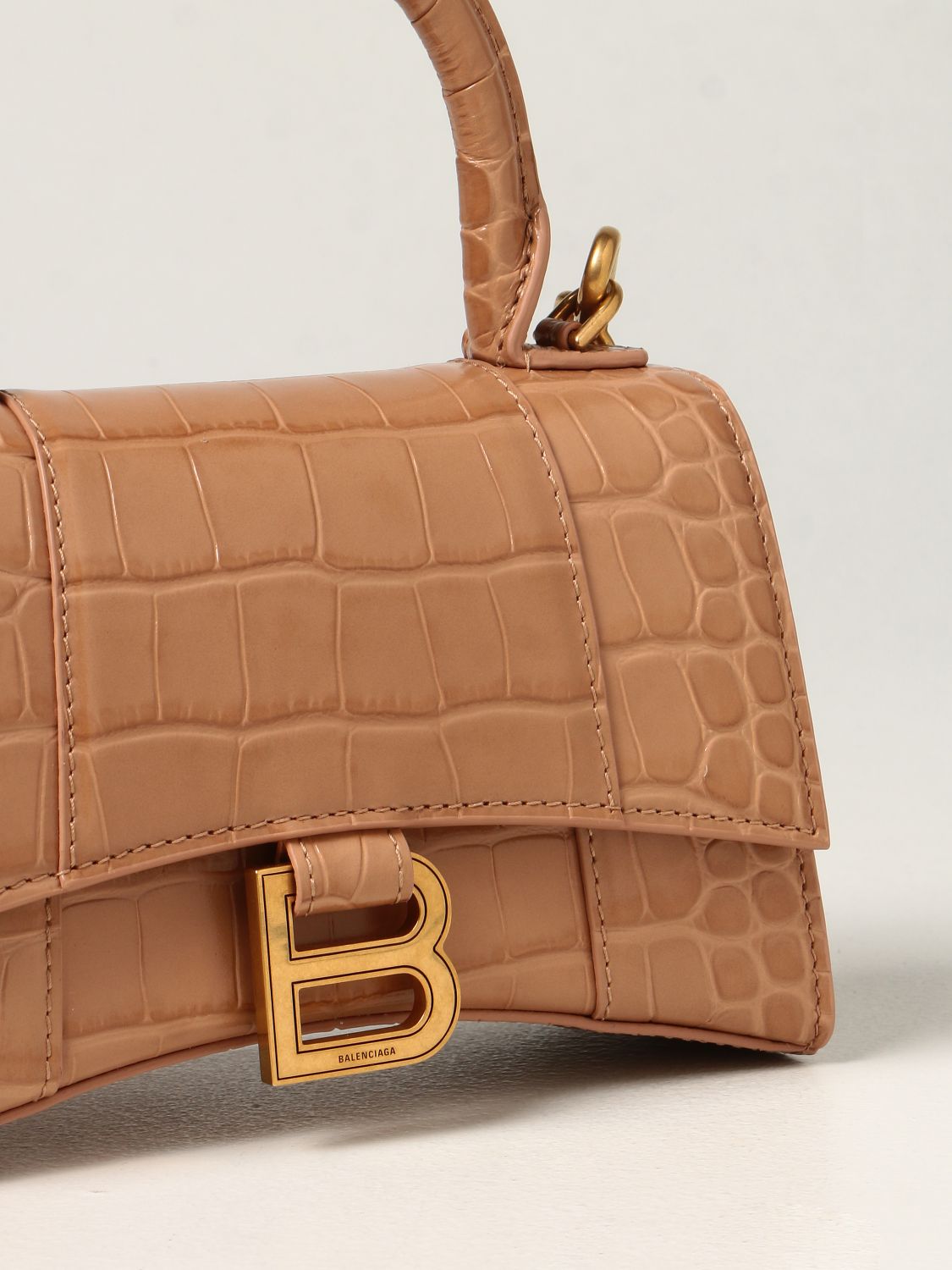 Women's Hourglass Small Handbag Crocodile Embossed in Light Brown