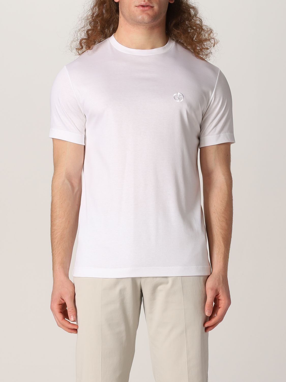 T-shirt Giorgio Armani: T-shirt Giorgio Armani con logo ricamato bianco 1