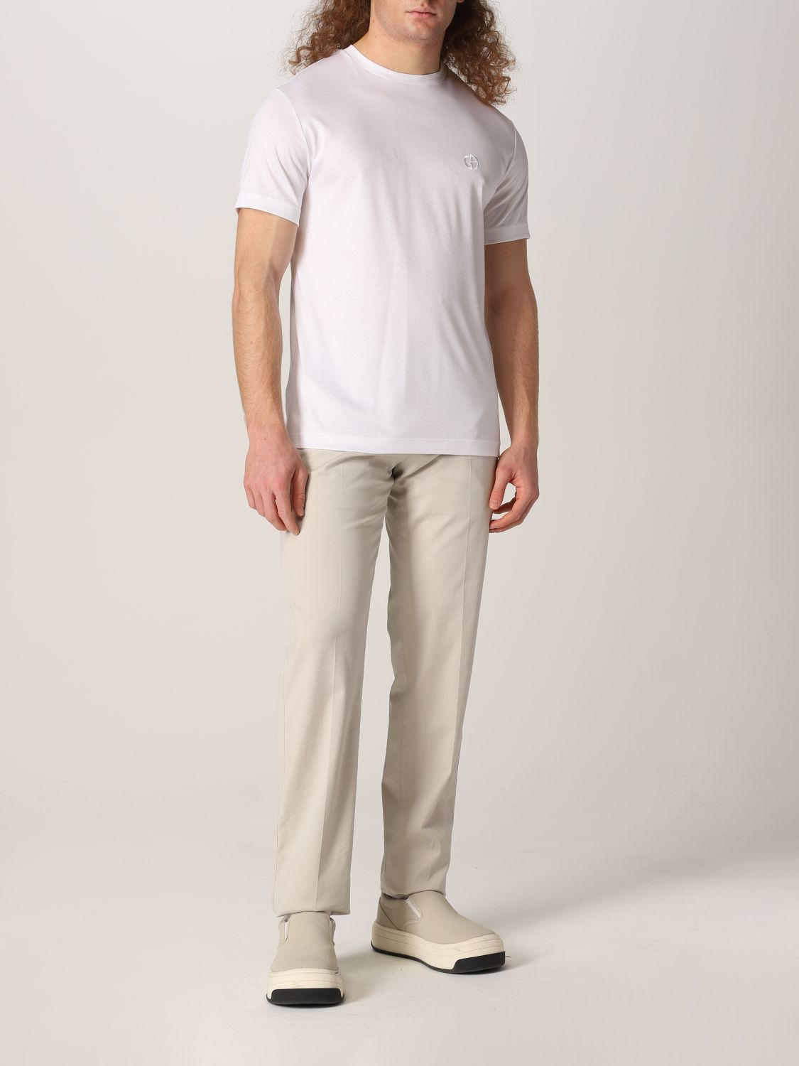 T-shirt Giorgio Armani: T-shirt Giorgio Armani con logo ricamato bianco 2