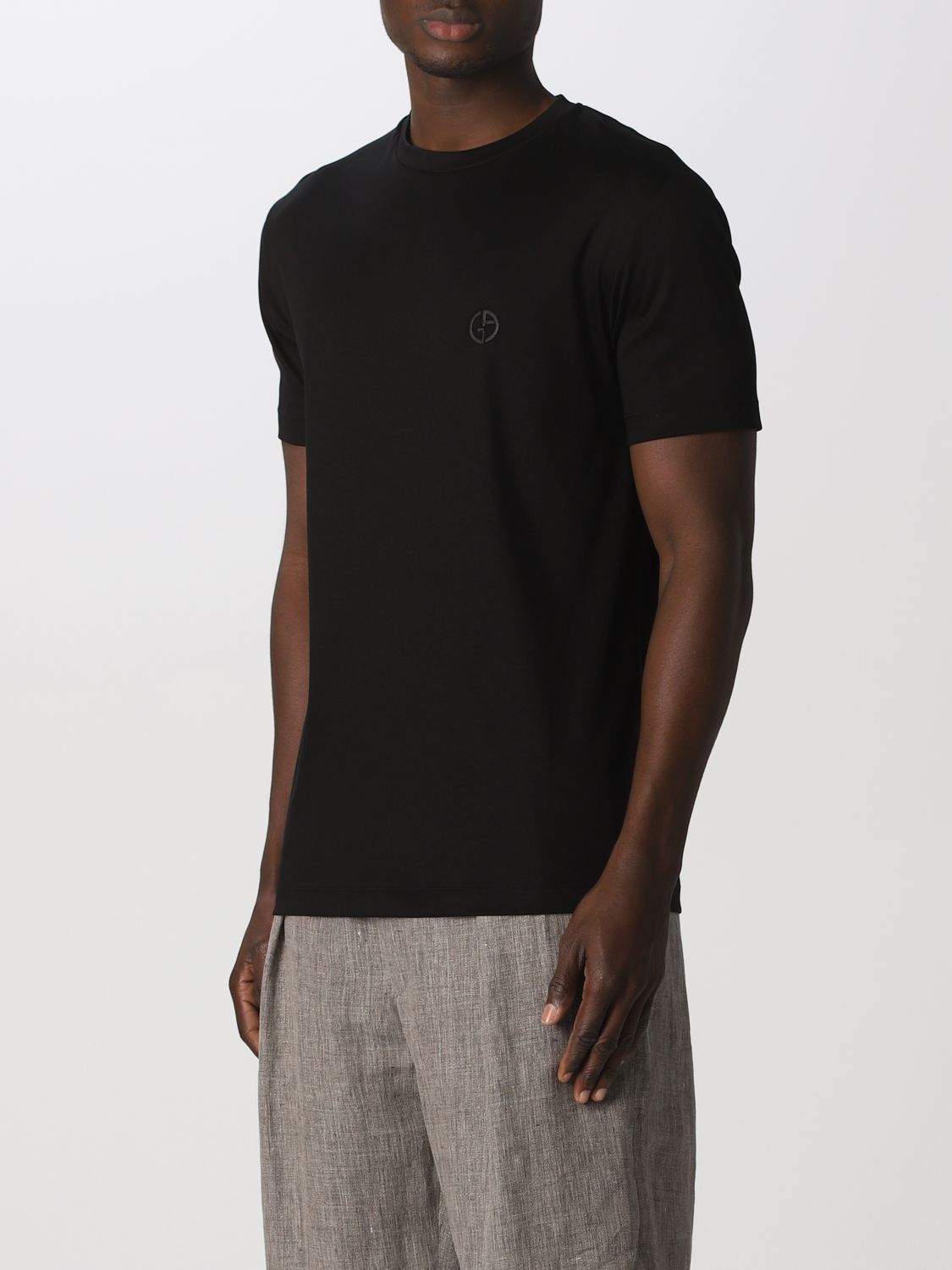 T-shirt Giorgio Armani: T-shirt Giorgio Armani con logo ricamato nero 4