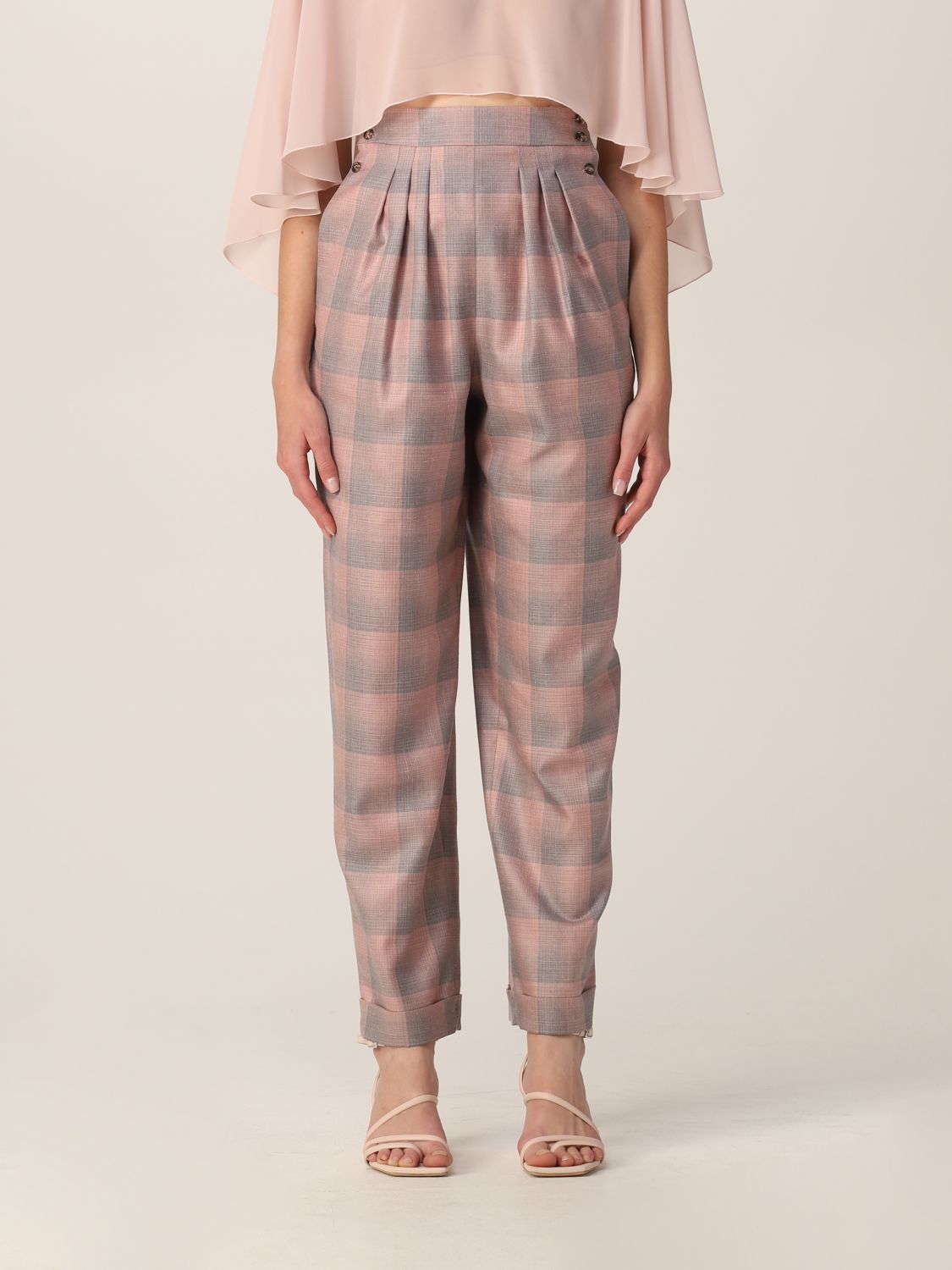 Pantalone Giorgio Armani: Pantalone a vita alta a quadri rosa 1