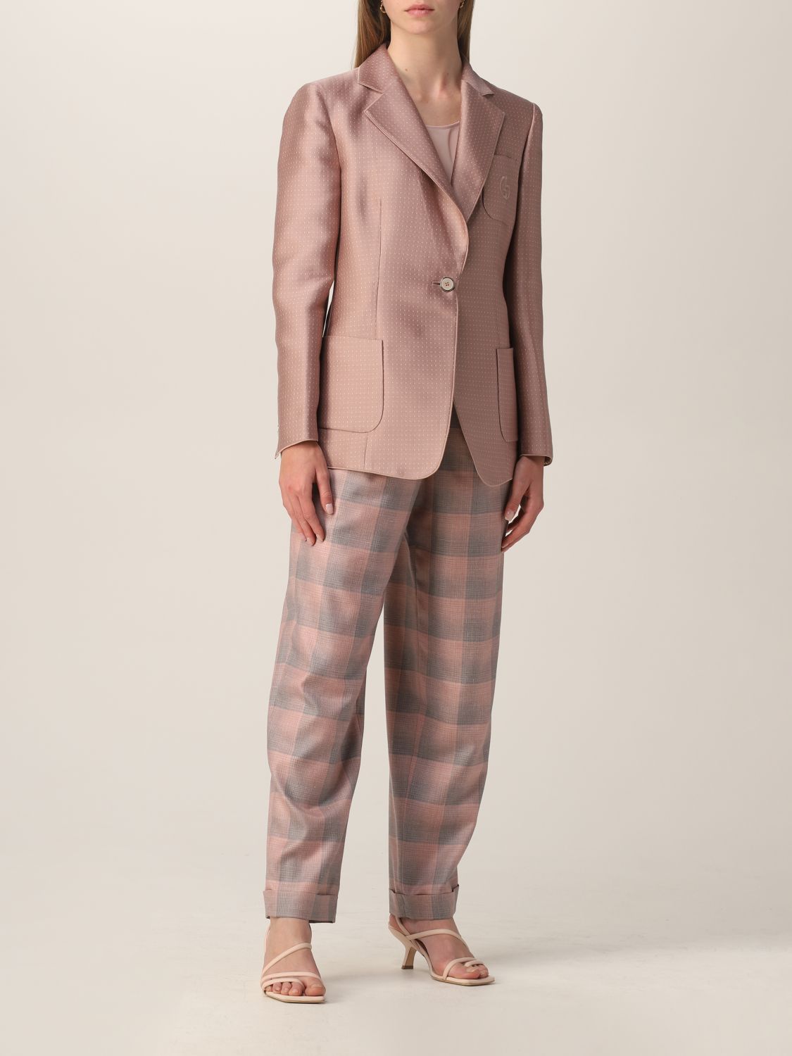 Pantalone Giorgio Armani: Pantalone a vita alta a quadri rosa 2