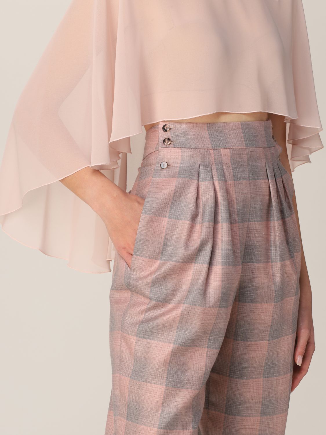 Pantalone Giorgio Armani: Pantalone a vita alta a quadri rosa 5