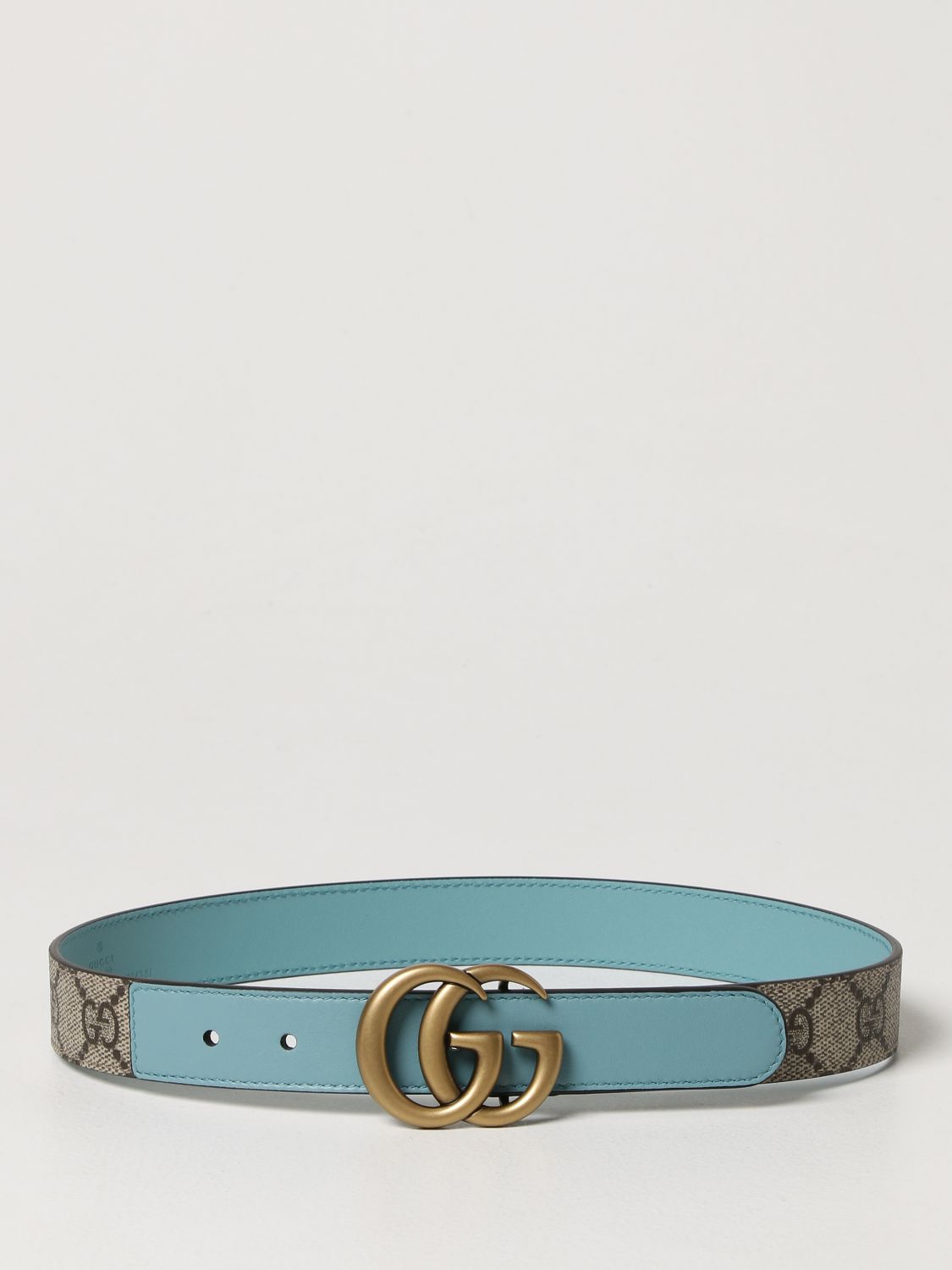 GUCCI: leather belt with double G - Gnawed Blue