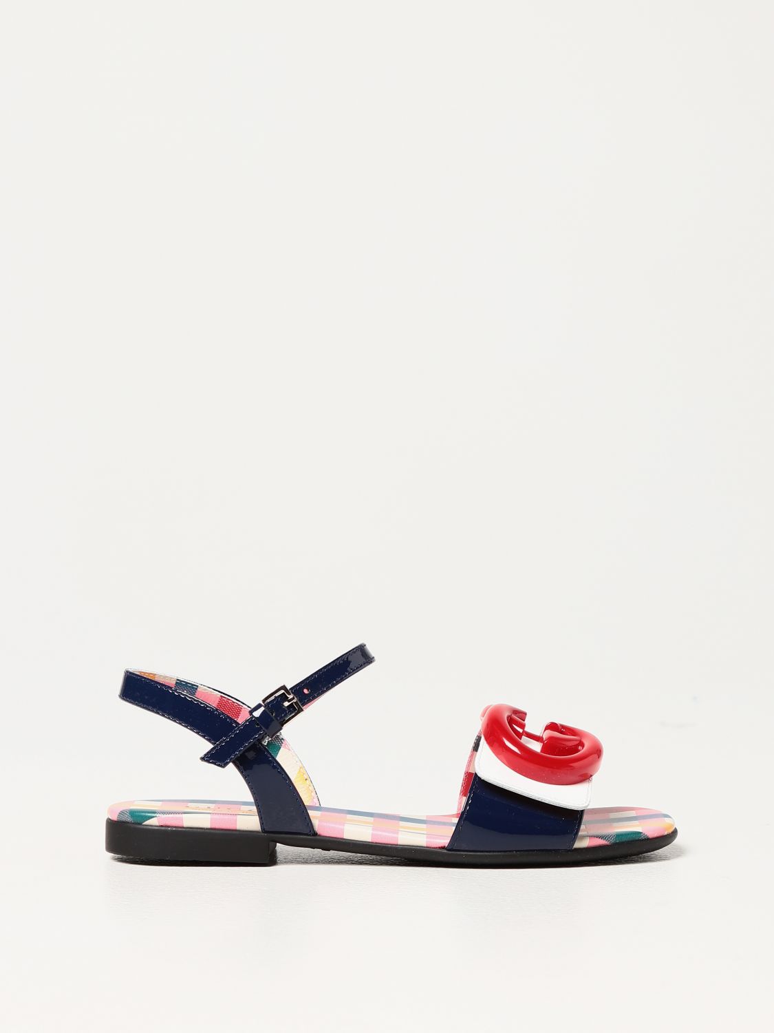 Shoes Gucci: Gucci patent leather sandals with logo blue 1