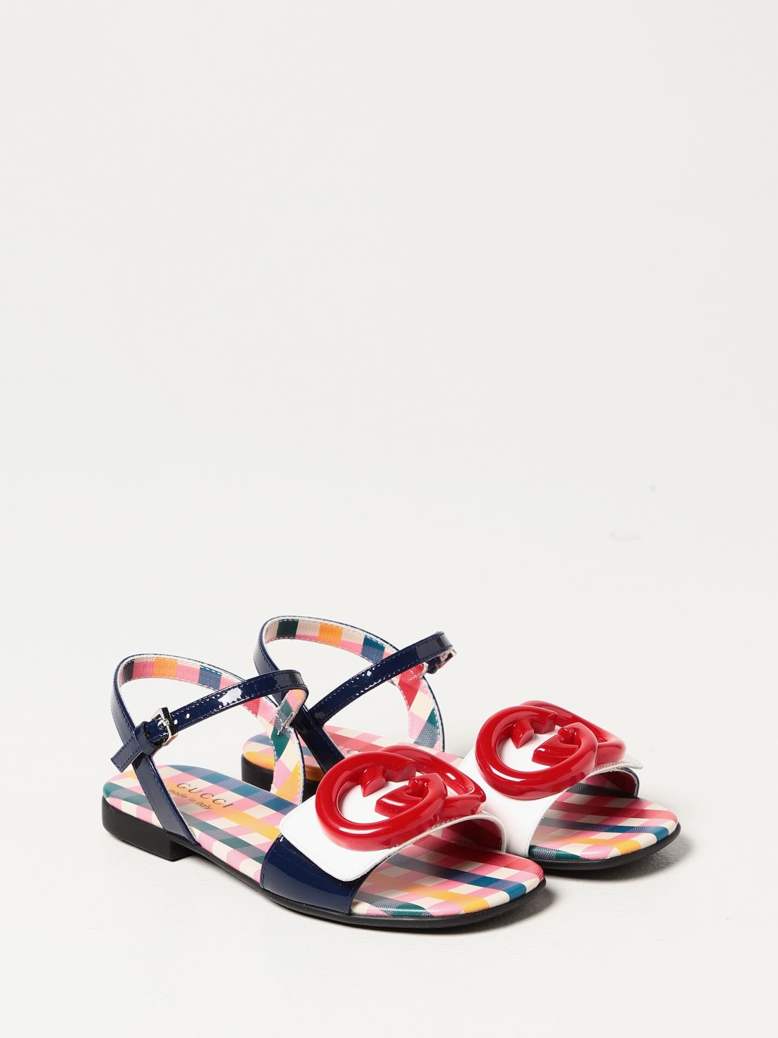 Shoes Gucci: Gucci patent leather sandals with logo blue 2