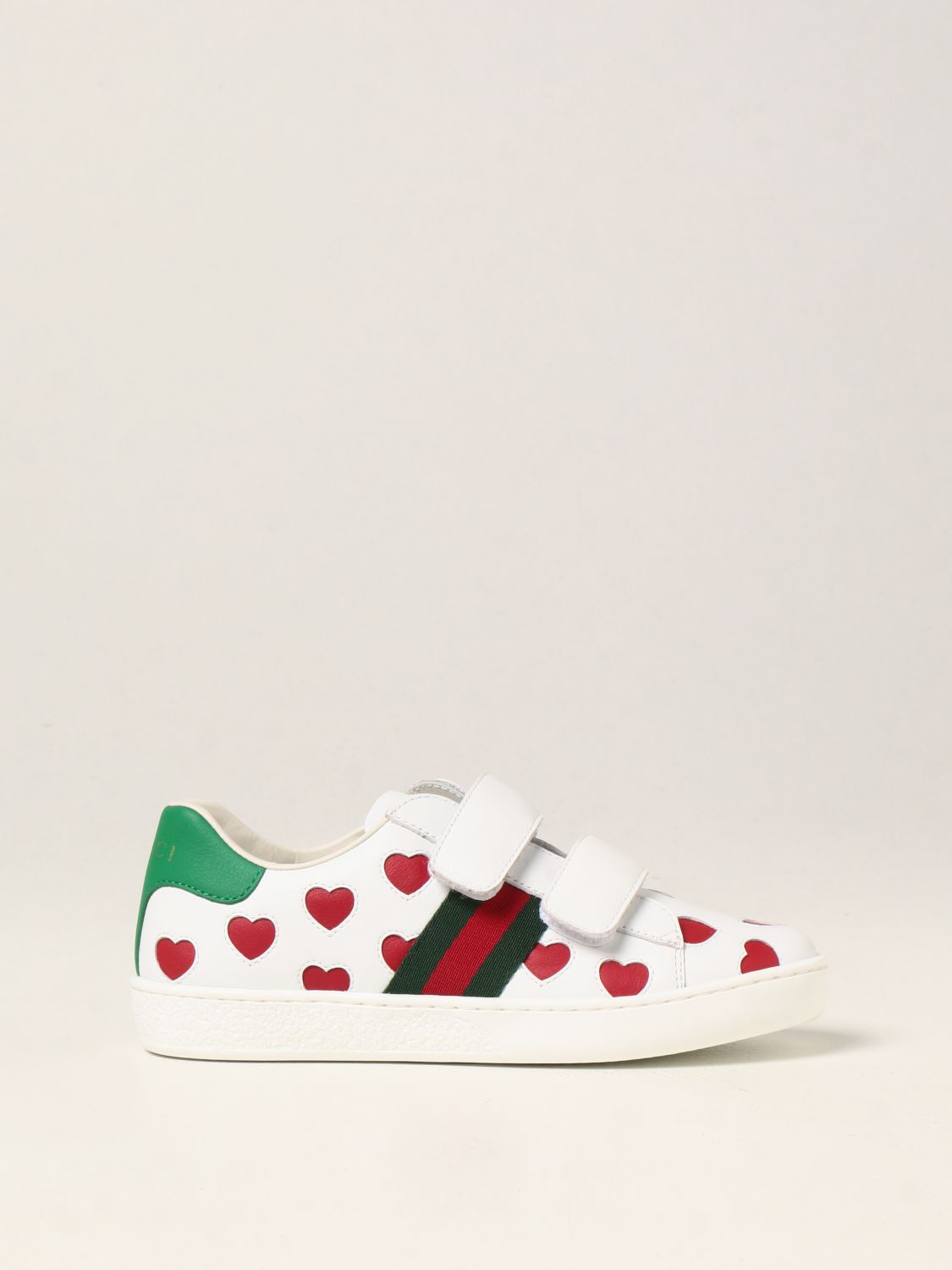 Shoes Gucci: Gucci Ace leather sneakers with hearts white 1