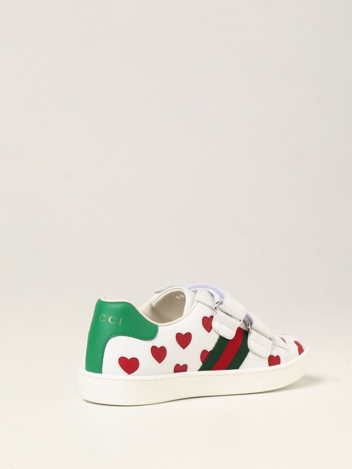 Shoes Gucci: Gucci Ace leather sneakers with hearts white 3