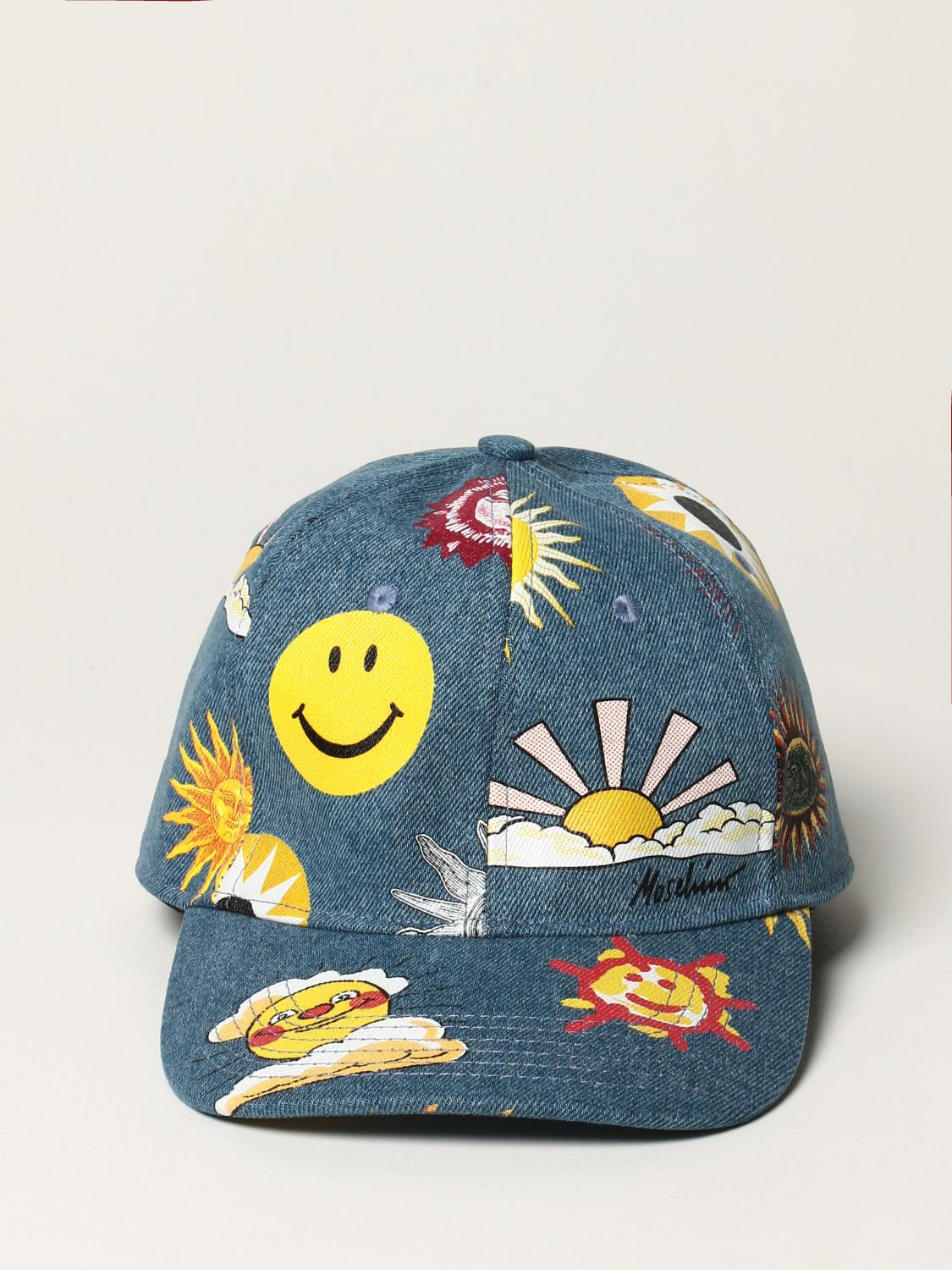 MOSCHINO COUTURE: Cappello da baseball in denim con smile - Denim |  Cappello Moschino Couture 92038267 GIGLIO.COM