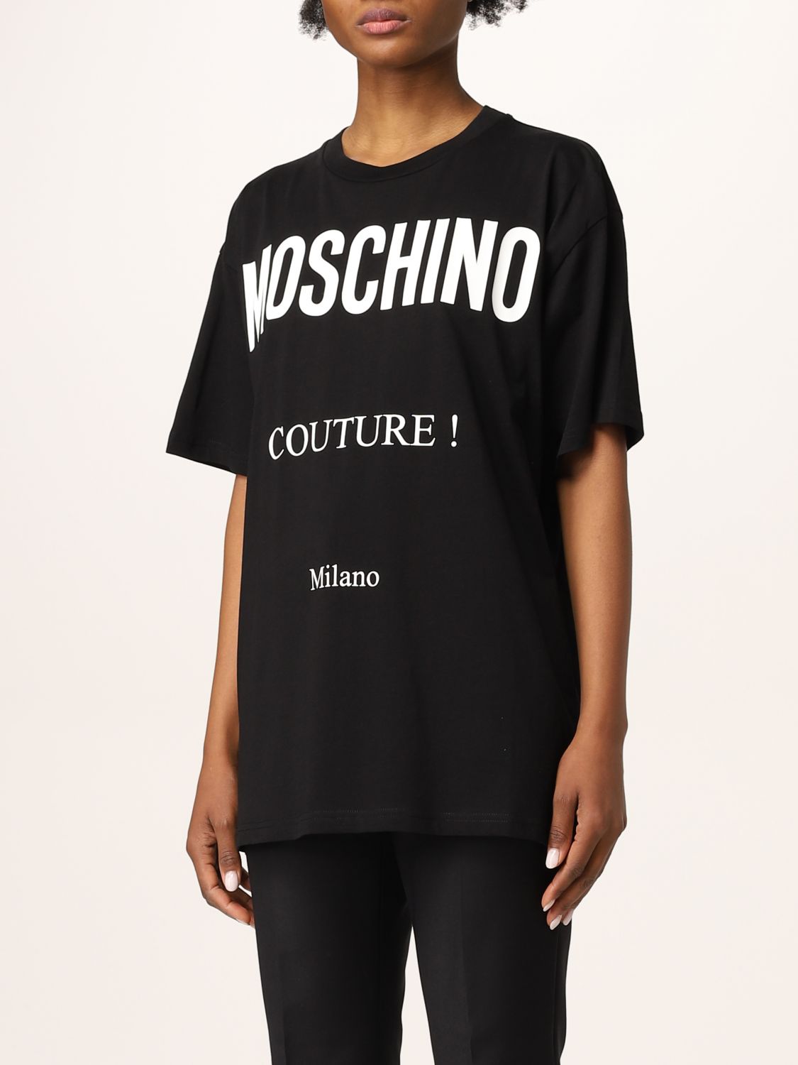 MOSCHINO COUTURE: cotton t-shirt with logo - Black | Moschino Couture t ...