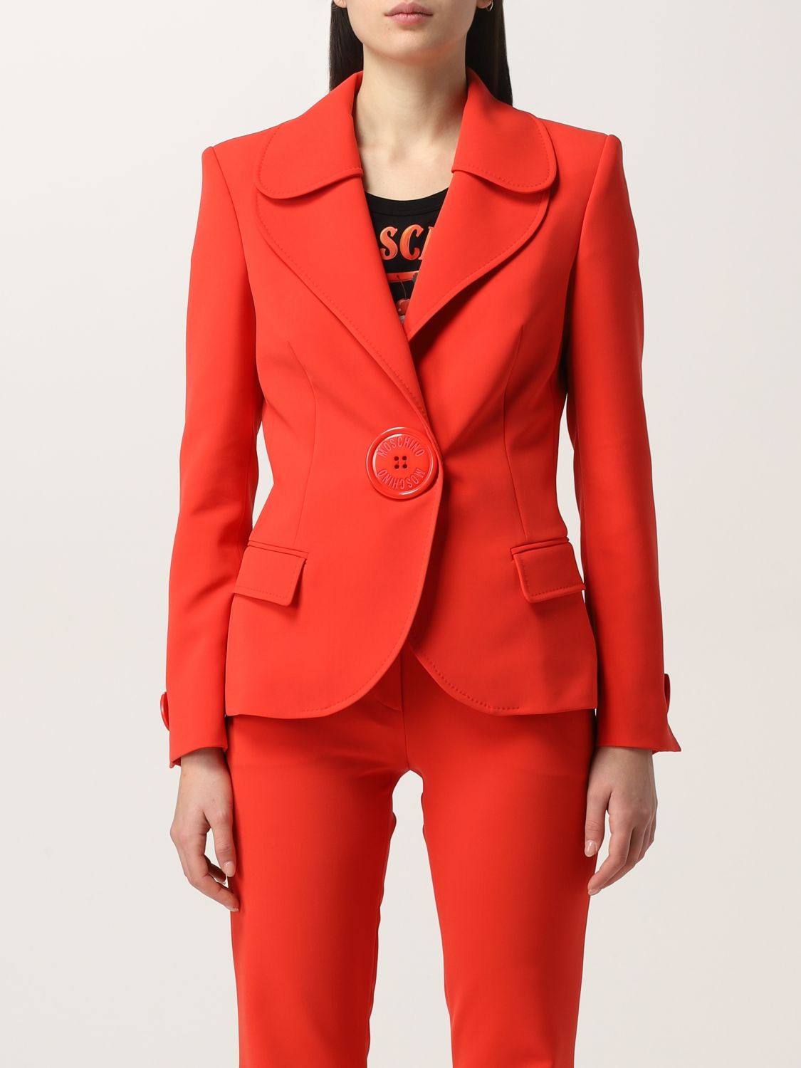 MOSCHINO COUTURE: crêpe single-breasted blazer - Orange | Moschino ...