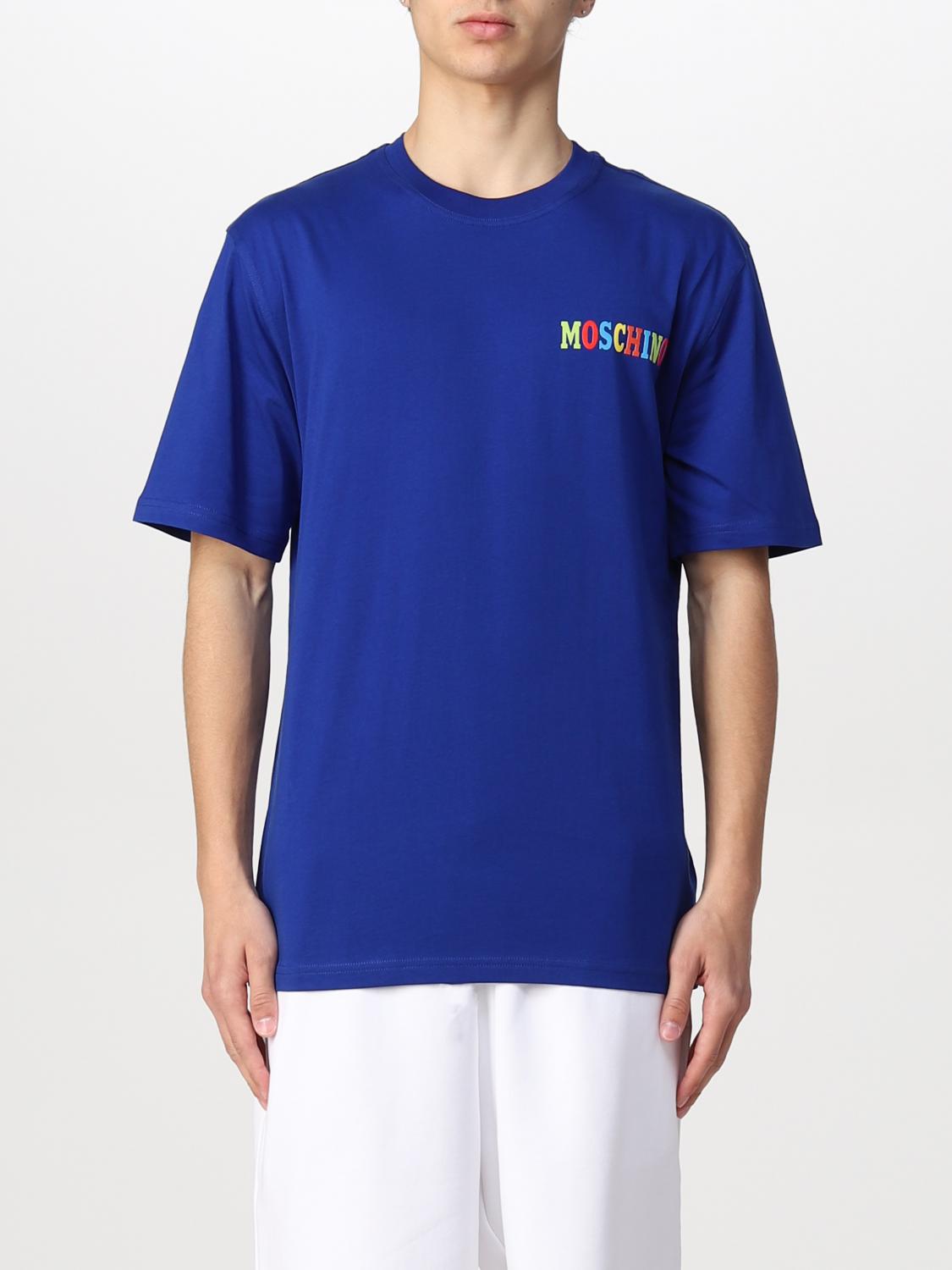 Moschino Cotton T-shirt With Logo In Gnawed Blue