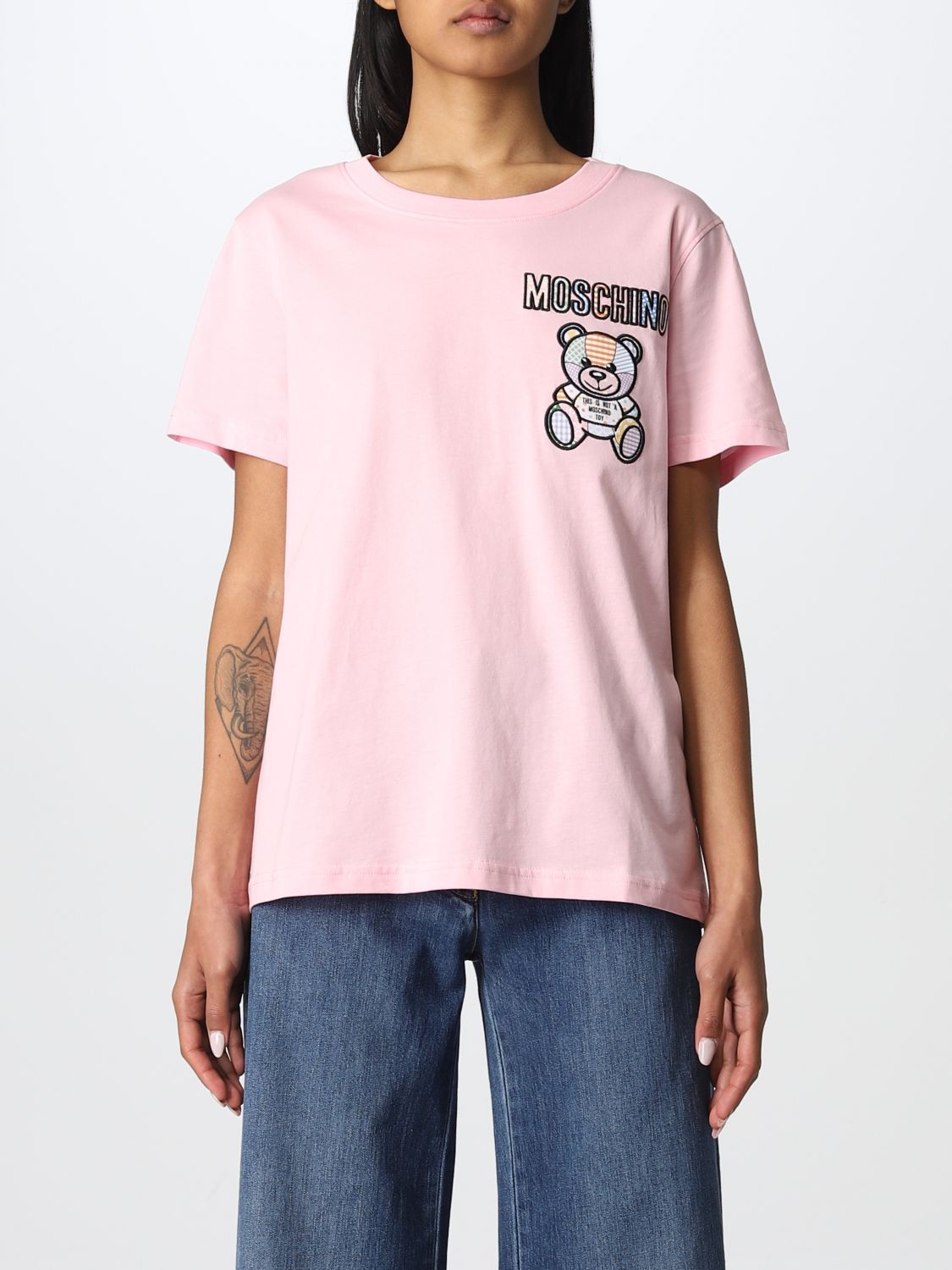 MOSCHINO COUTURE: cotton t-shirt with Teddy Bear logo - Pink