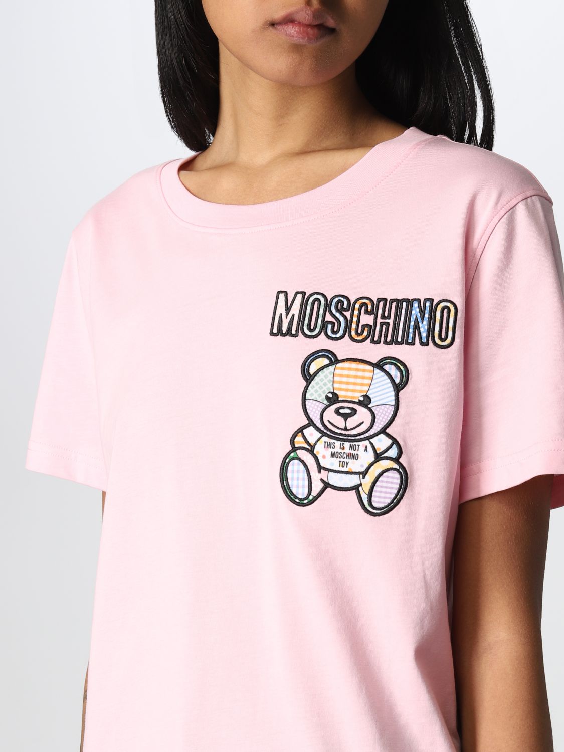 MOSCHINO COUTURE: cotton t-shirt with Teddy Bear logo - Pink