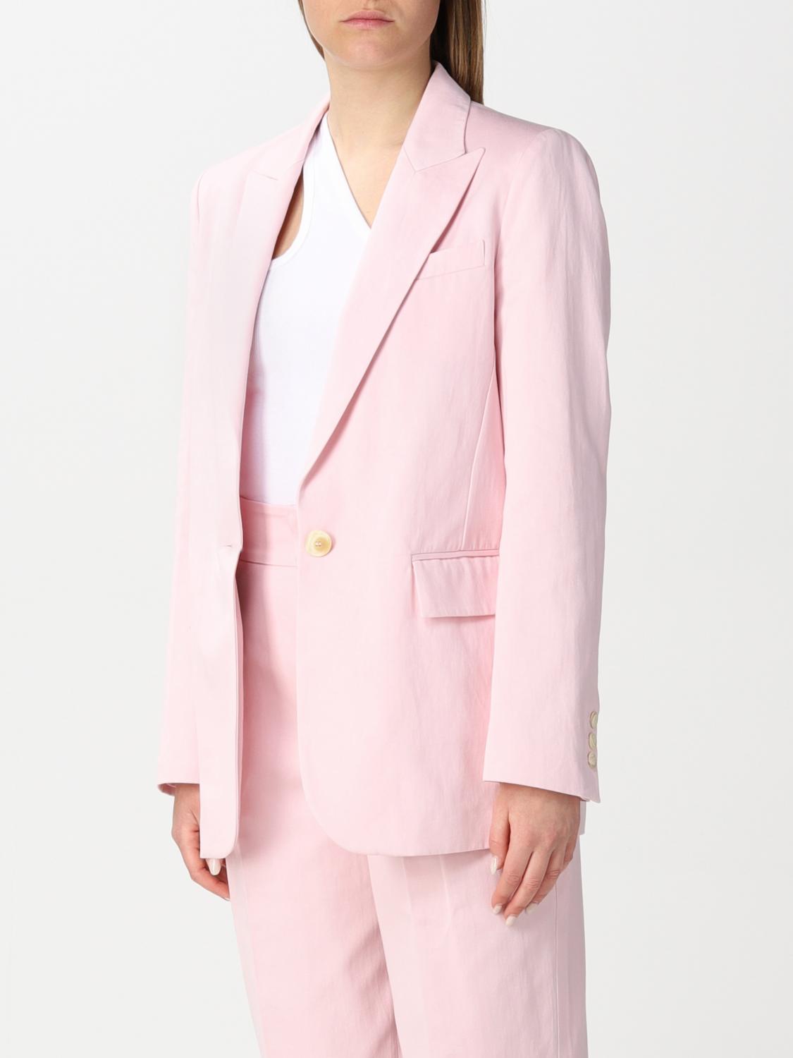 pink linen blazer womens