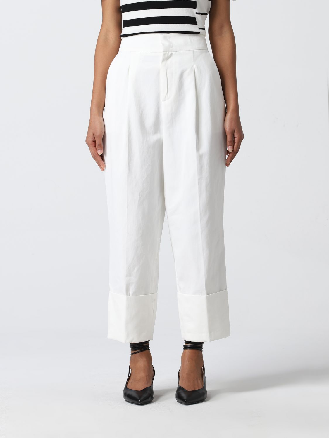TWINSET: cropped cotton pants - White | Twinset trousers 221TP2650 ...