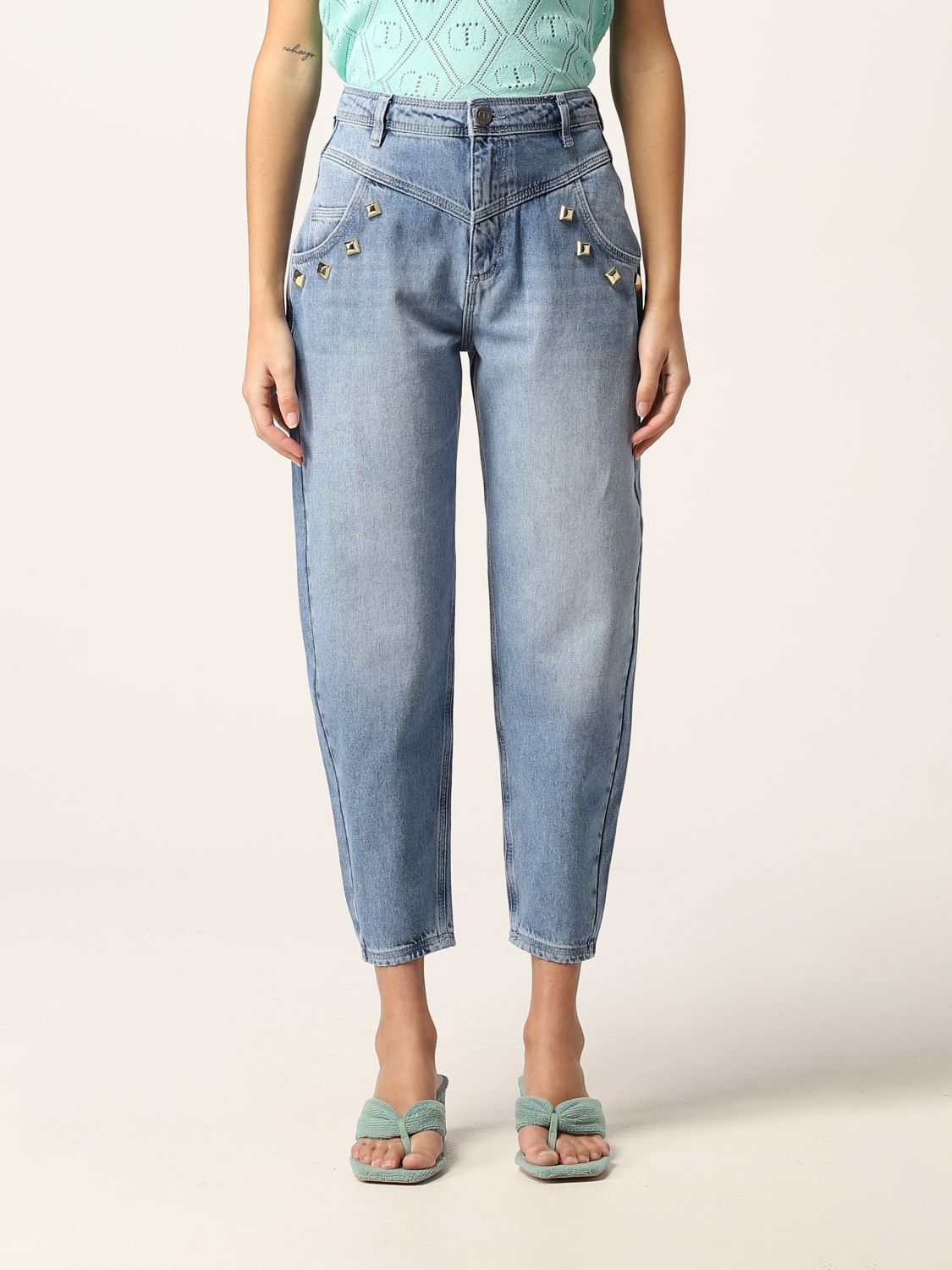 Twinset jeans in washed denim with applications
