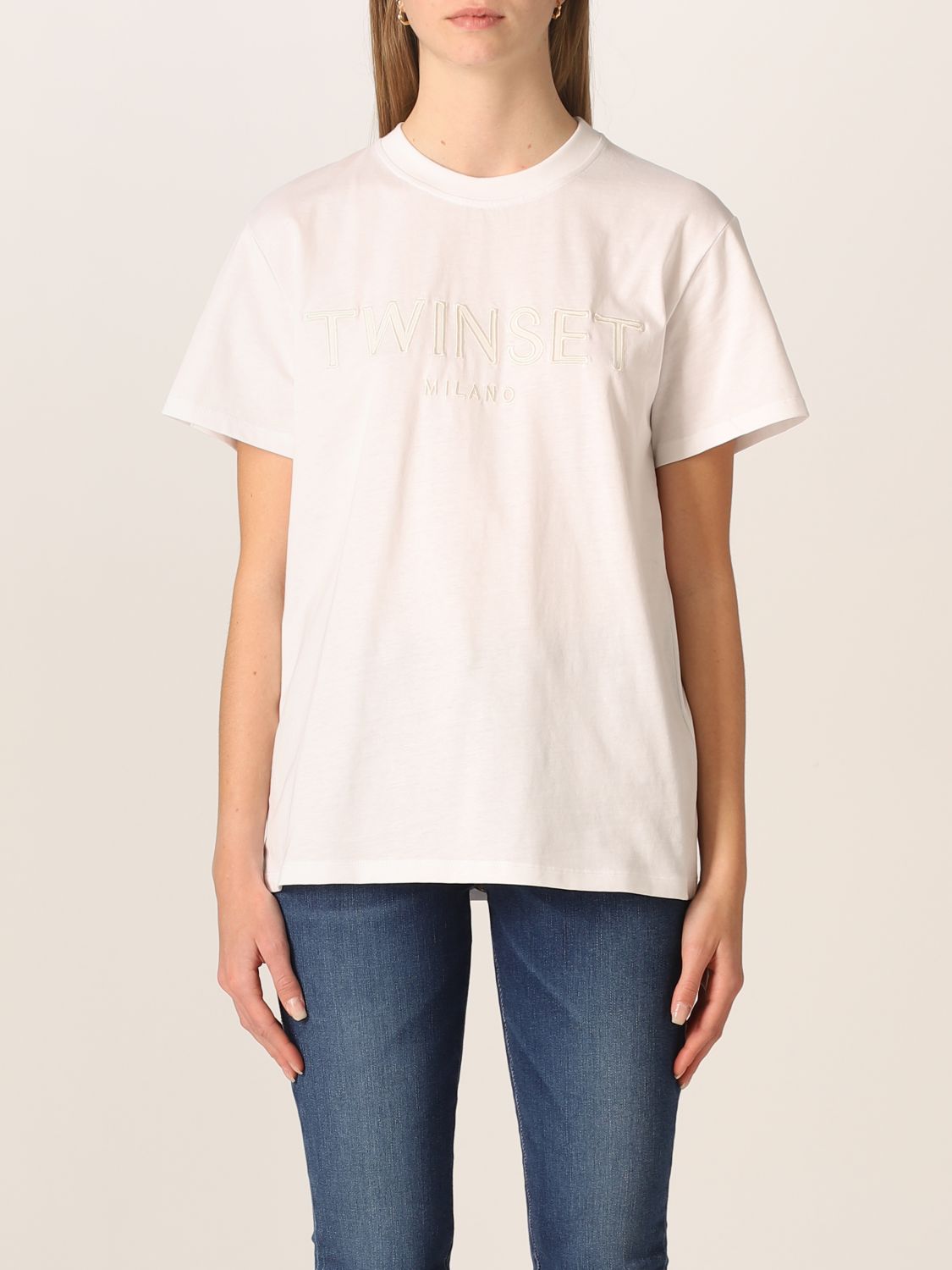 TWINSET: cotton T-shirt with logo - White | Twinset t-shirt 221TP2540 ...