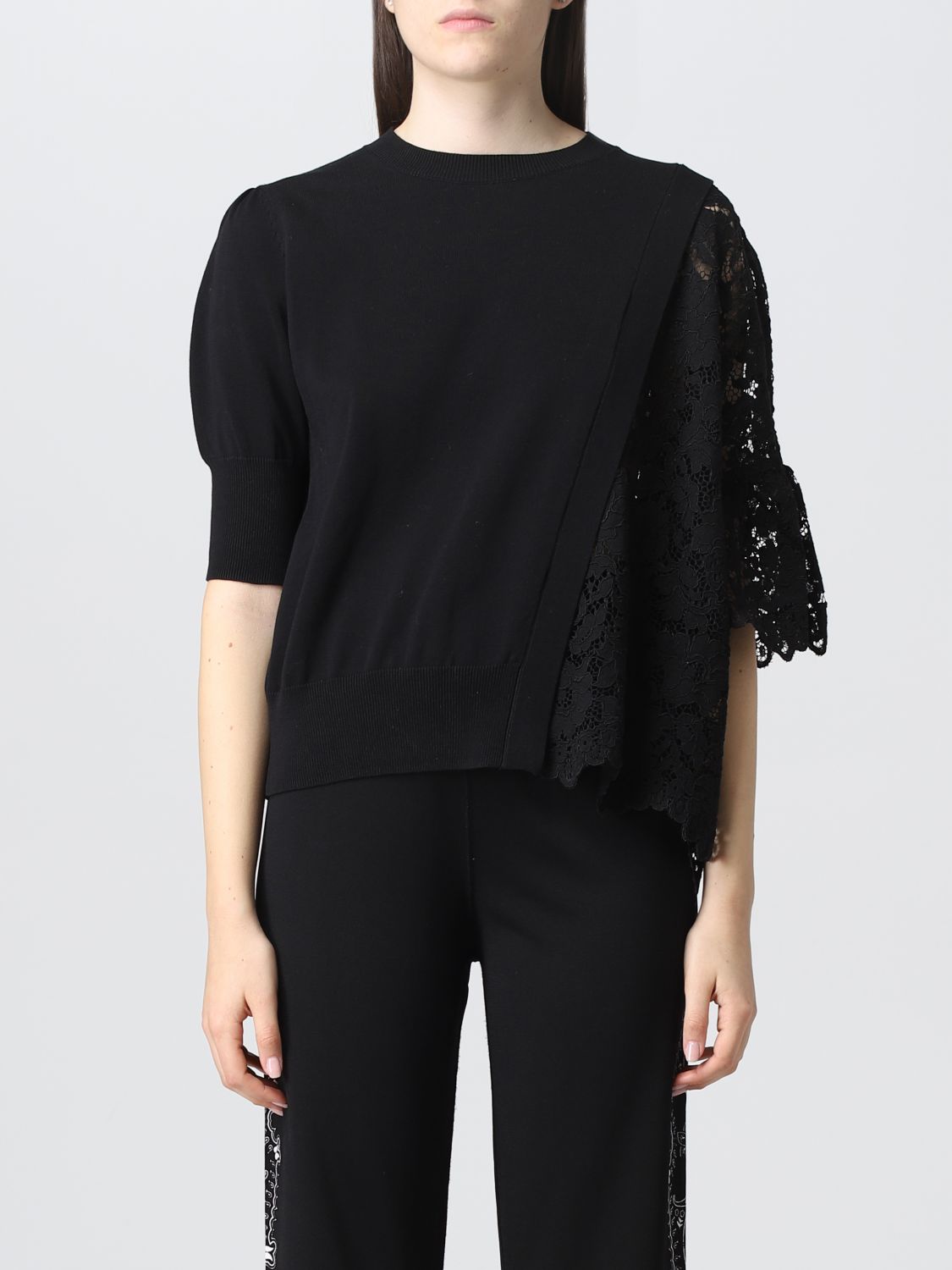 TWINSET: sweater in cotton and macramé lace - Black | Twinset sweater ...