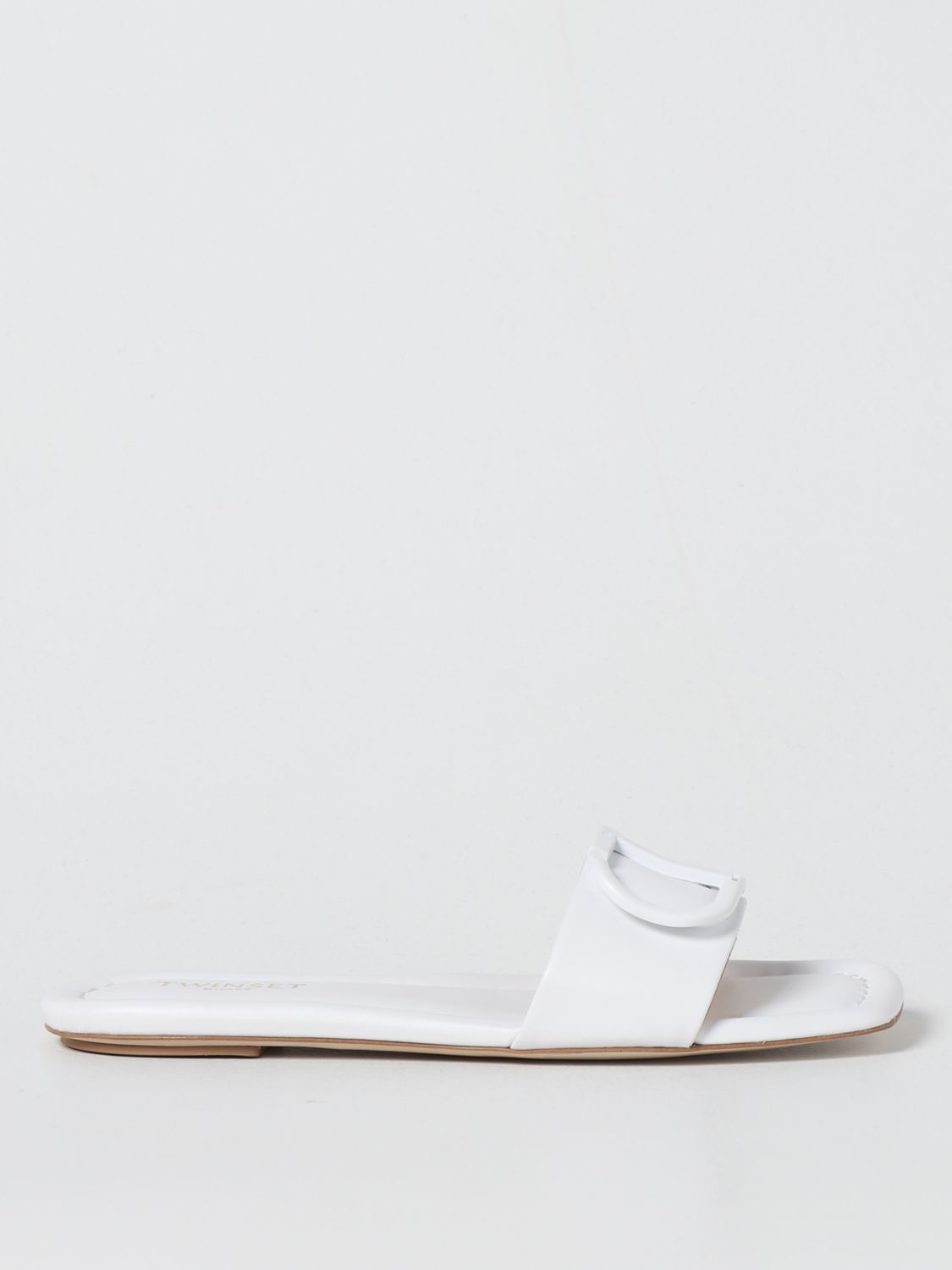 Twinset Slide Sandals In Smooth Leather In Yellow Cream