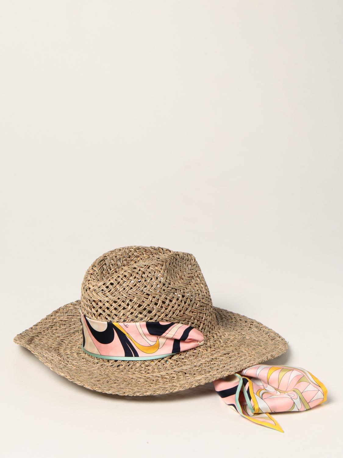 Emilio Pucci Logo Straw Visor in Natural