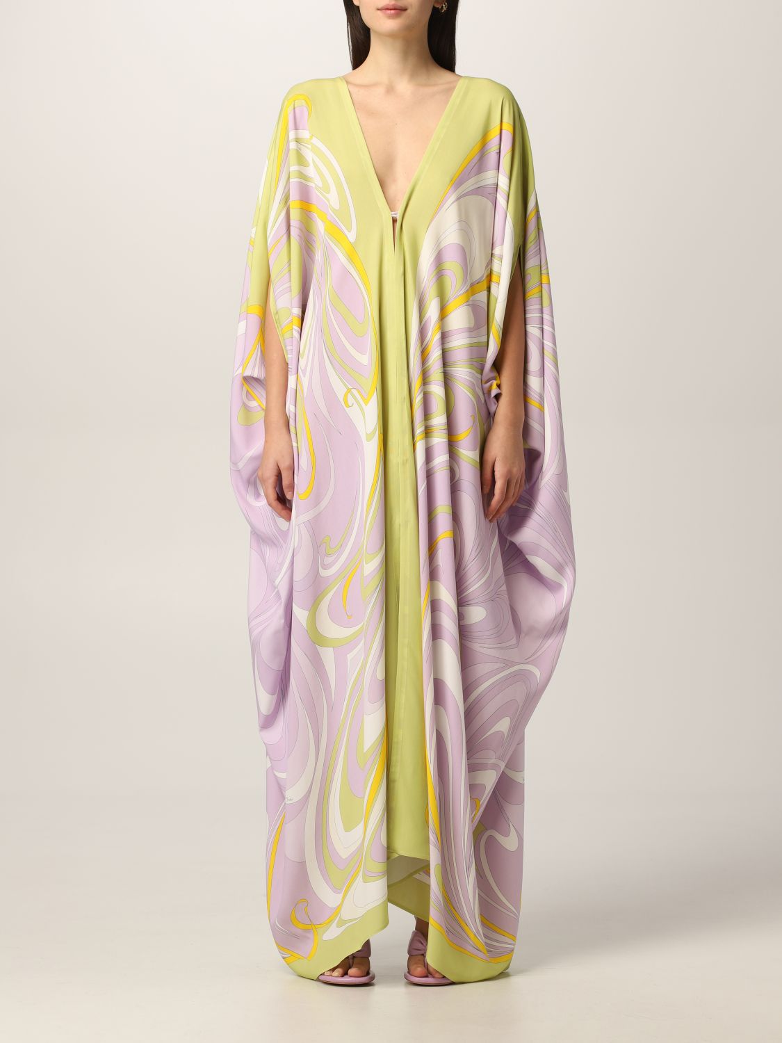 EMILIO PUCCI: kaftan dress with waves print - Lilac | Emilio Pucci ...