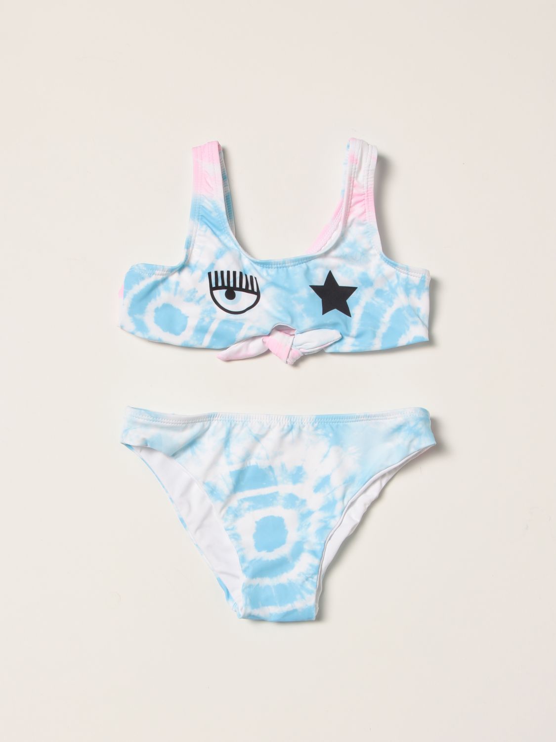 Swimsuit Chiara Ferragni: Chiara Ferragni bikini set in tie dye fabric sky blue 1