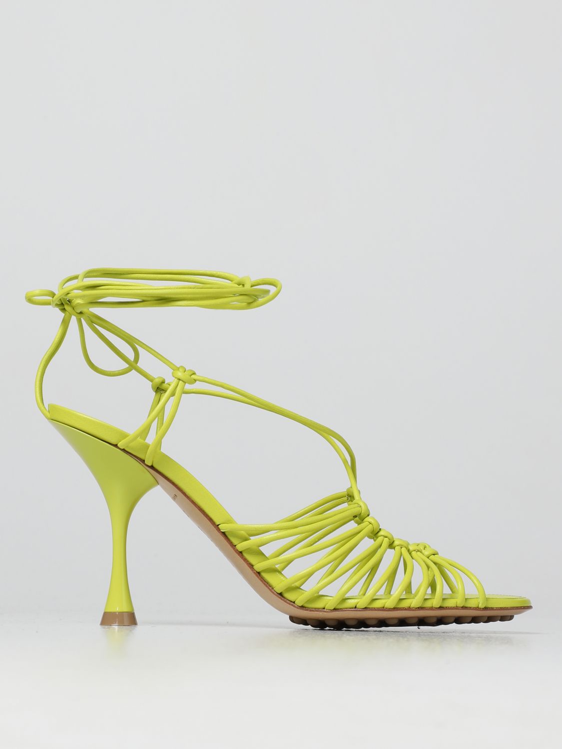 Shop Bottega Veneta Dot Leather Lace-up Sandals In Lime