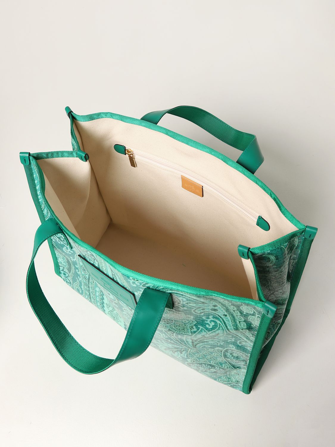 ETRO Green Canvas Paisley Tote Bag 2010s