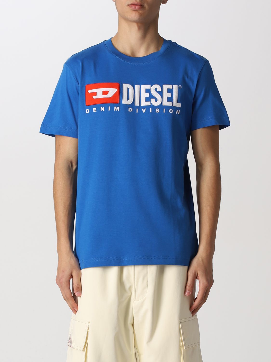 Diesel Cotton T-shirt With Logo In Royal Blue