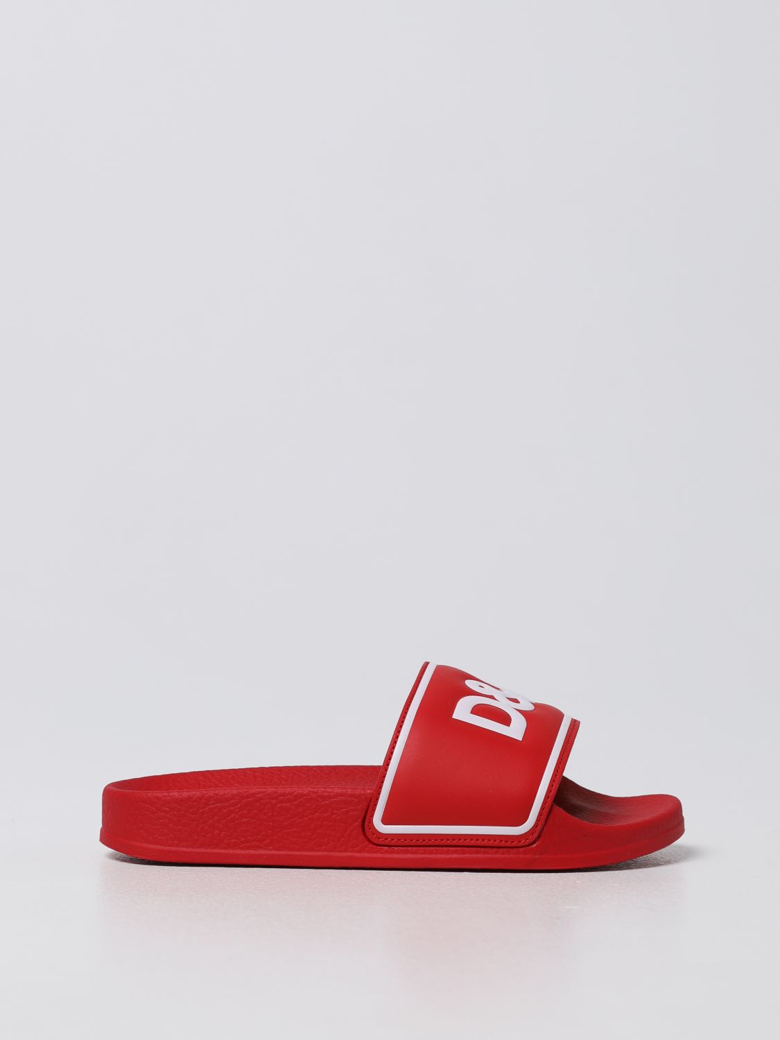 Dolce & Gabbana Kids' Slide Sandals With Logo In Red