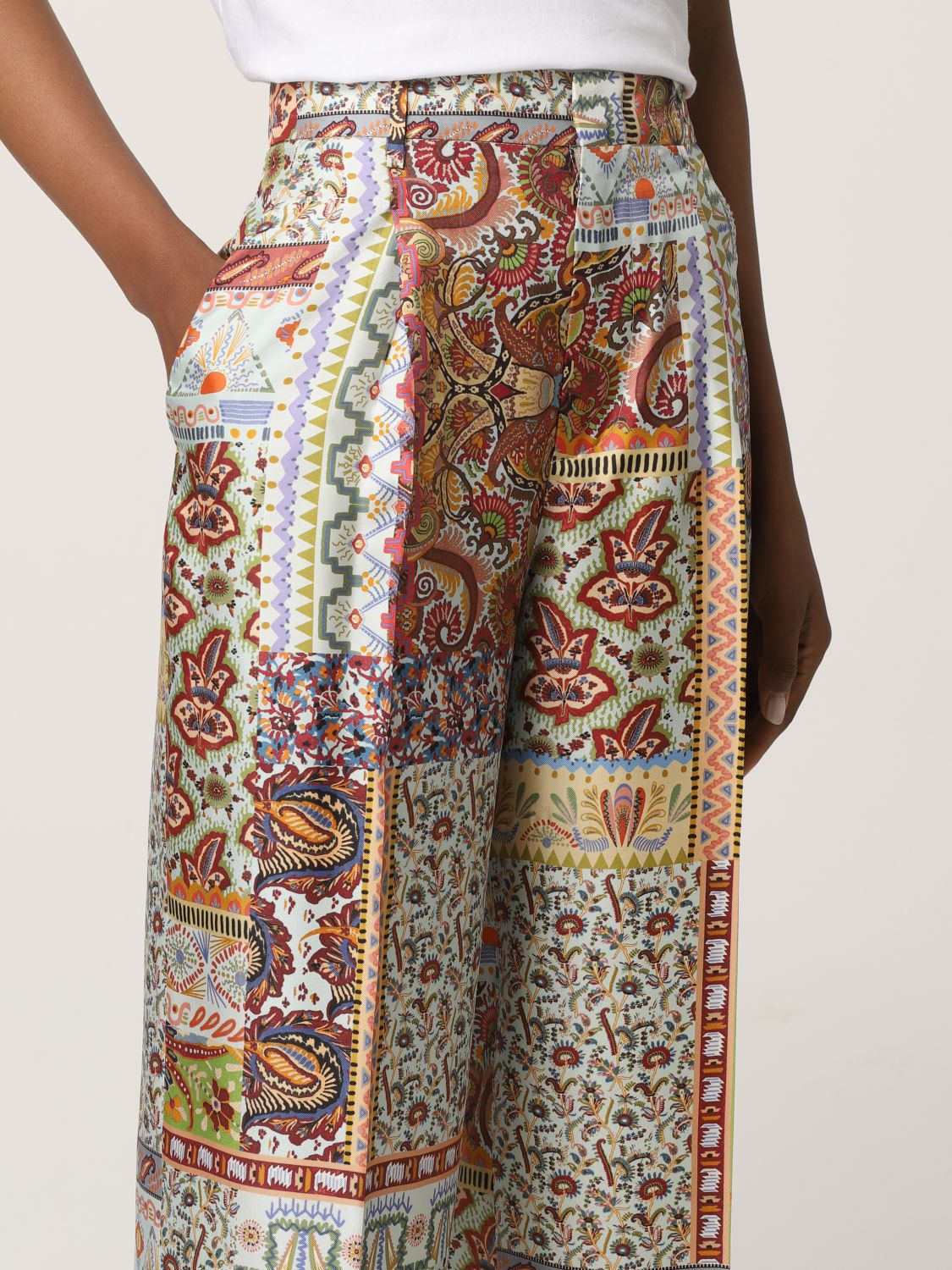 ETRO: printed silk pants - Multicolor | Pants Etro 192041896 GIGLIO.COM