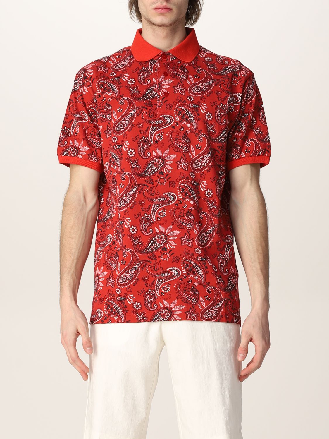 ETRO: Paisley ramage cotton jersey polo t-shirt - Burgundy | Etro polo ...