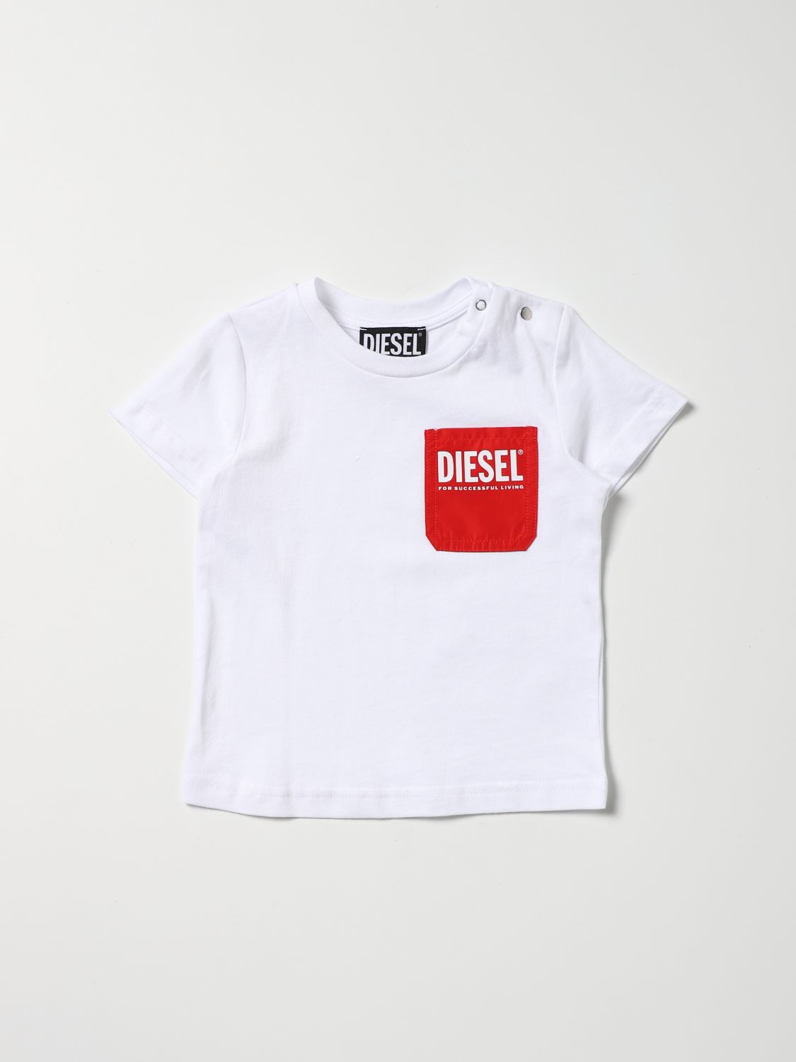 Diesel Babies' T-shirt With Patch Pocket In White