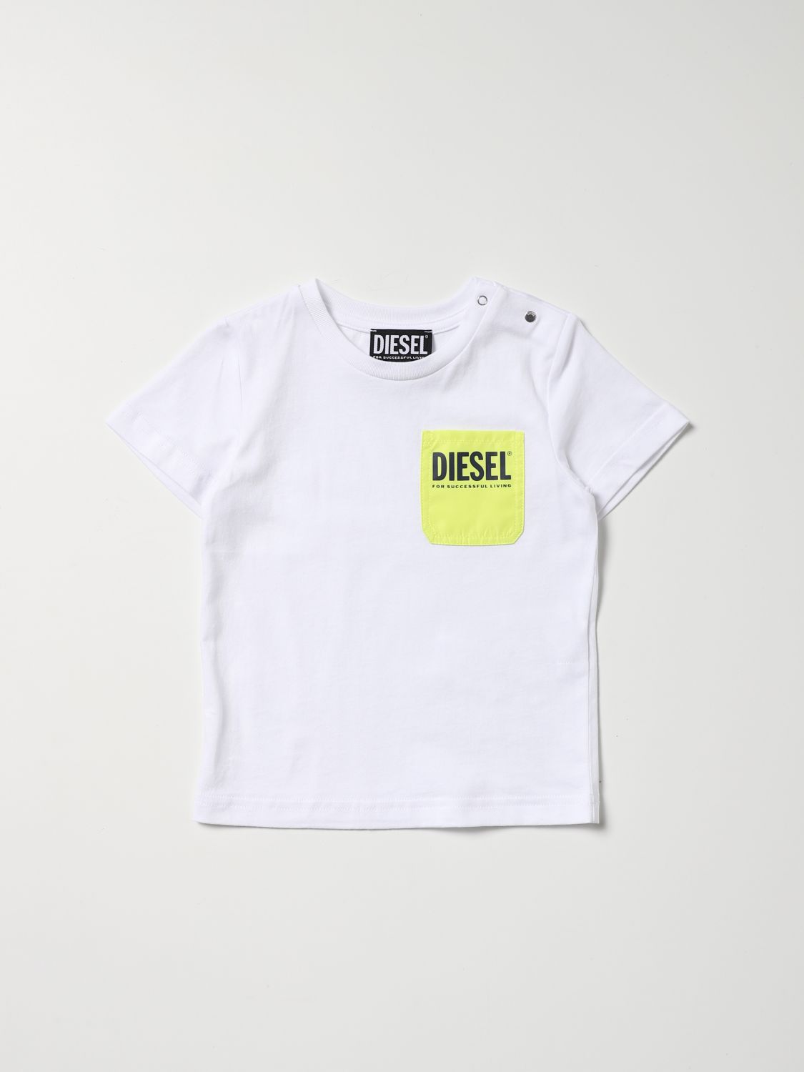 Diesel Babies' T-shirt With Patch Pocket In Yellow