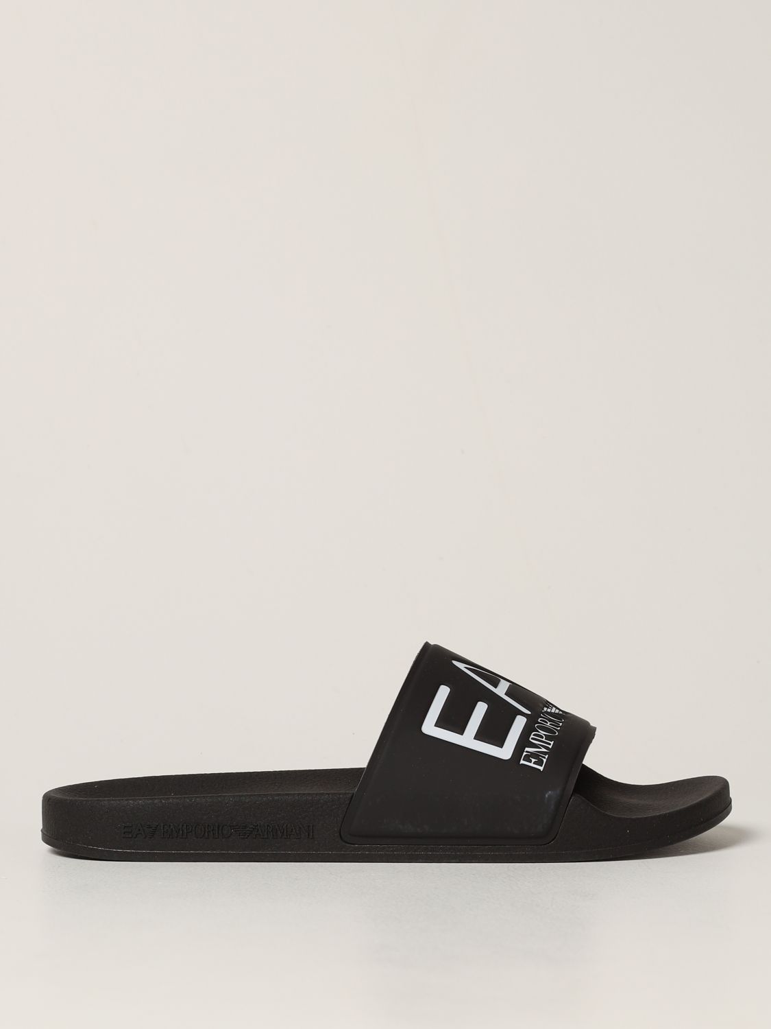 EA7: slide sandals in rubber with logo - Black | Ea7 sandals ...