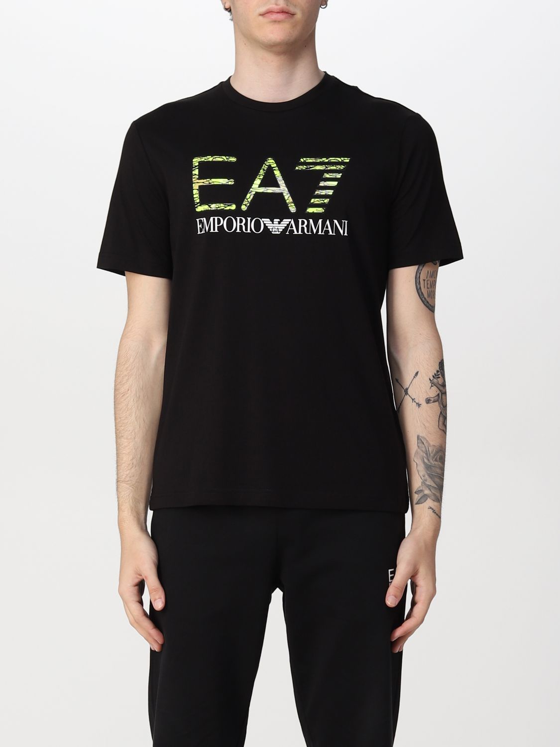 Ea7 Cotton T-shirt With Logo In Black 1